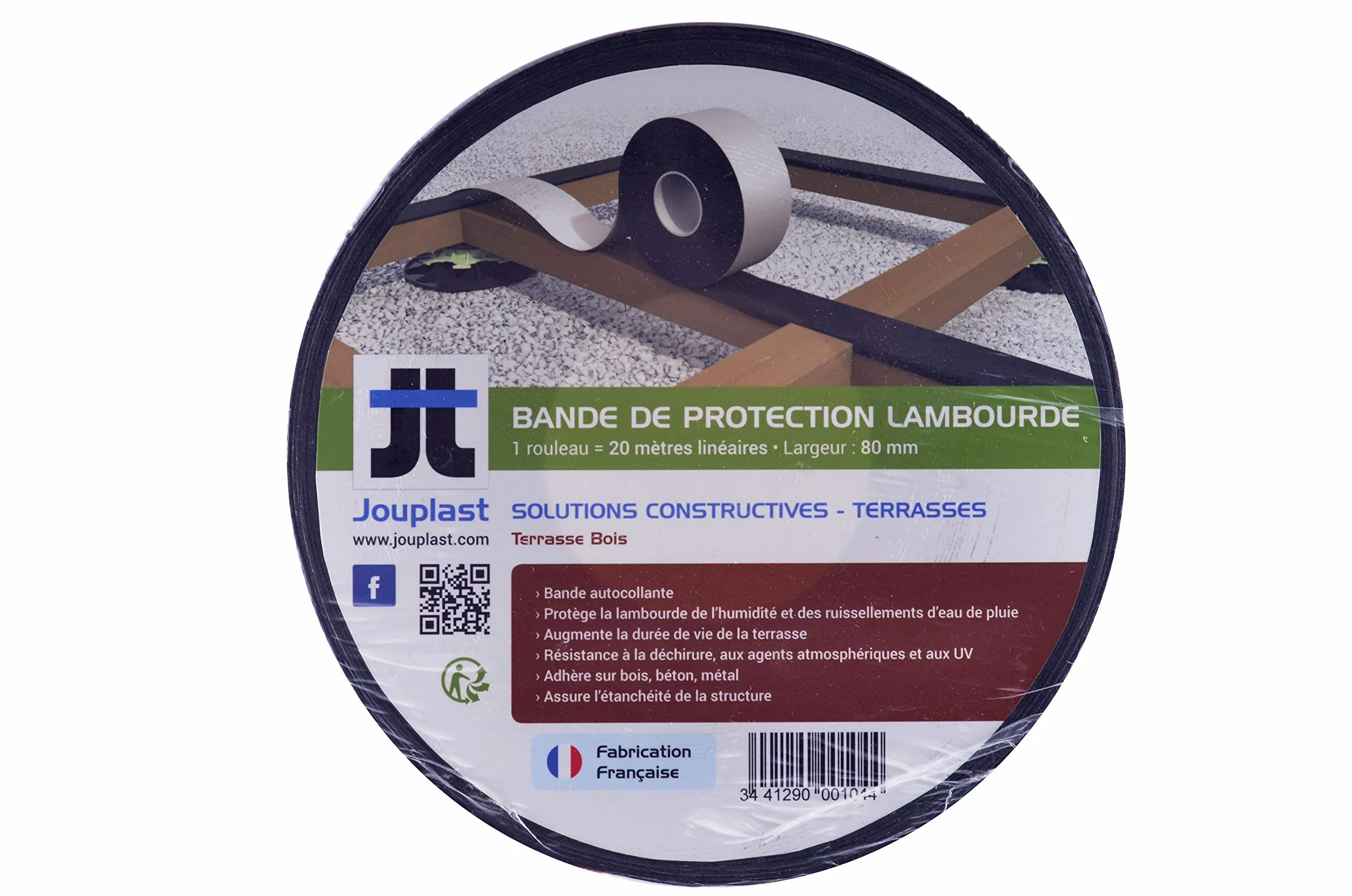 Jouplast Rouleau Bande Bitumeuse d'étanchéité pour terrasse 7,7 cm x 20 M, Noir