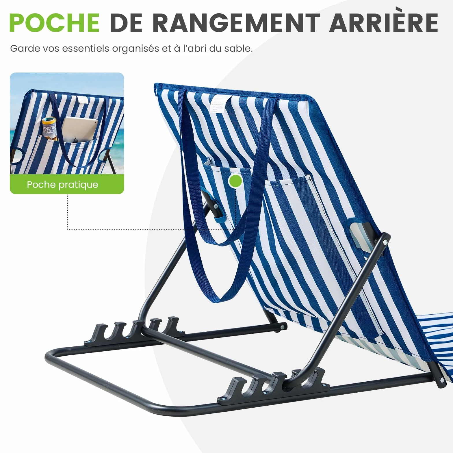 Palawano 2PCS Bain de Soleil Réglable 5 Positions, Matelas de Plage Pliante et Légère Bleu Blanc