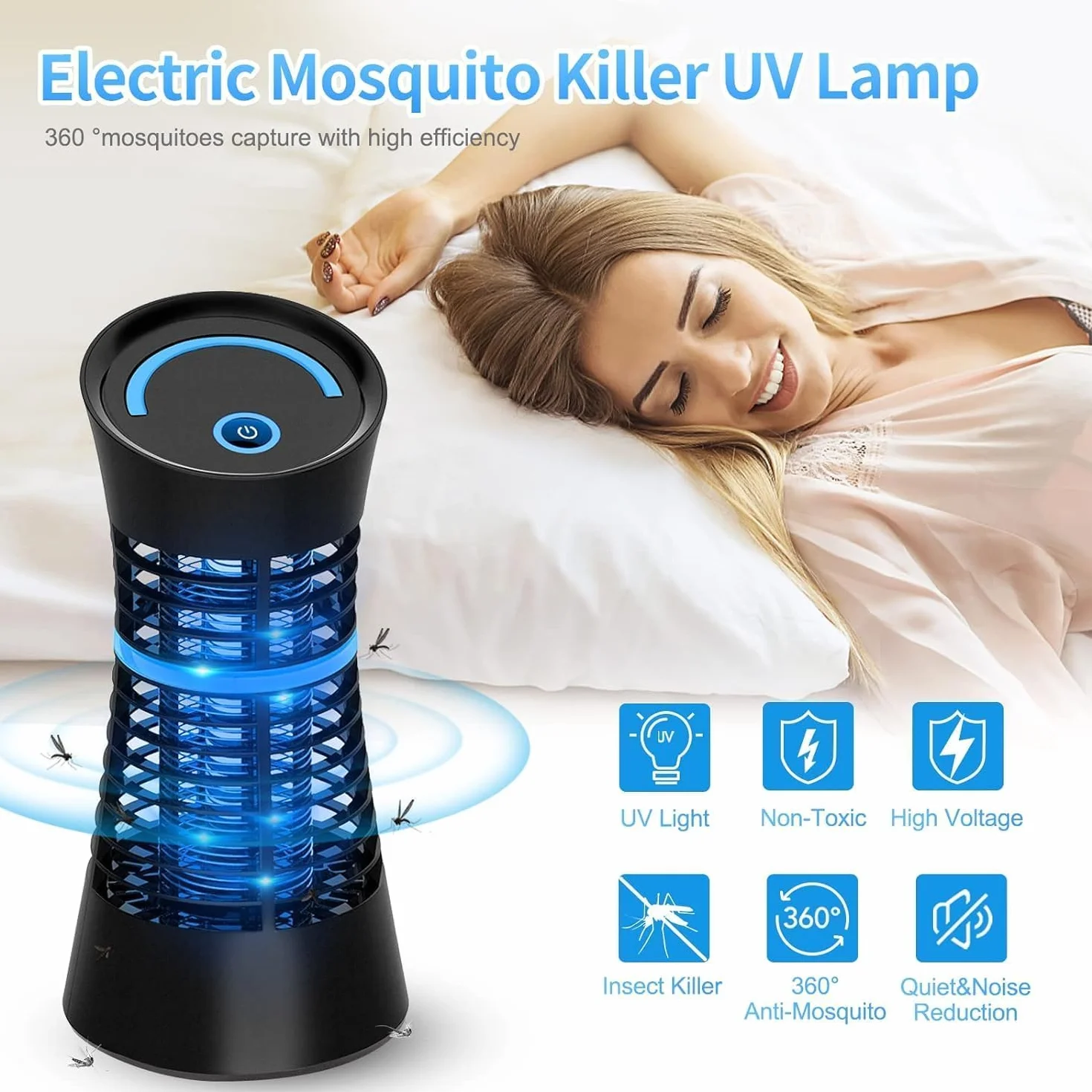 Lampe Anti Moustique Électrique 30m², Piège à Insectes Volants Intérieur