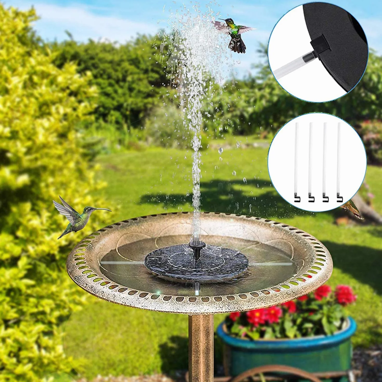 Fontaine Solaire Pompe de Bassin avec 5 Effets Flottante pour Étang Jardin Oiseaux