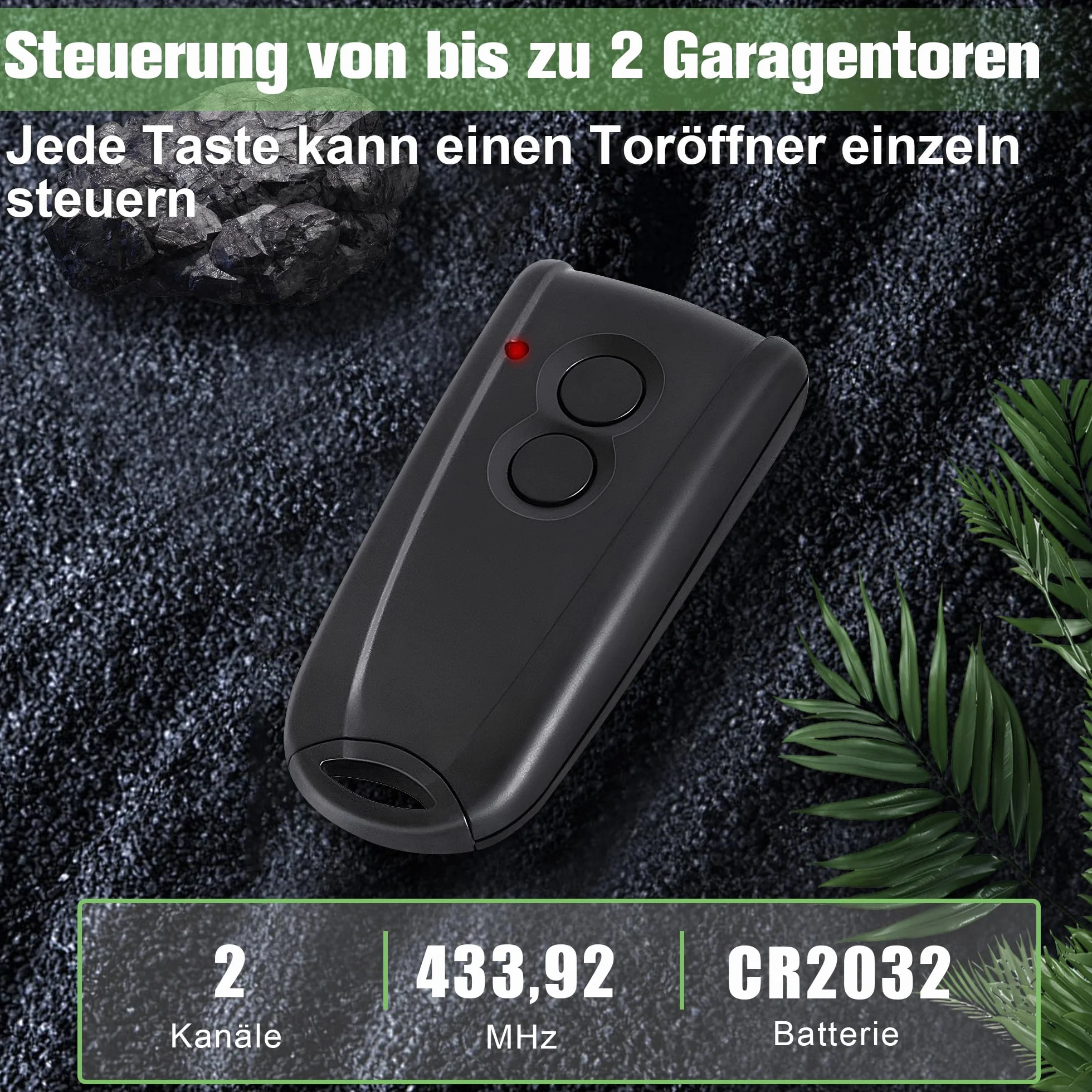 pepape Télécommande Portail Garage pour EcoStar RSC2-433 RSE2-433 RSZ1-433, Compatible avec Hormann Ecostar Liftronic/TUBAUTO EuroPro 500/700/800 Portronic D2500/D5000/S4000, 2 Pièces