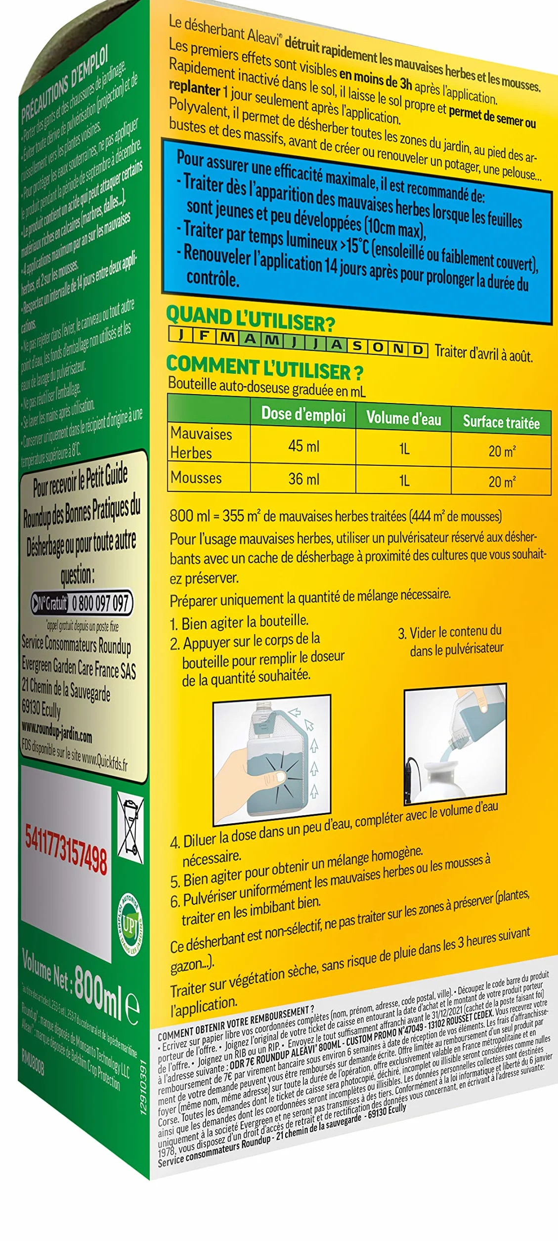 Roundup Désherbant Polyvalent Action Rapide Concentré 800ml