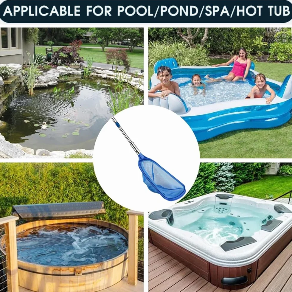 Épuisette de piscine avec manche télescopique 220 cm et brosse - Kit de nettoyage à mailles fines pour piscine, spa, bassin