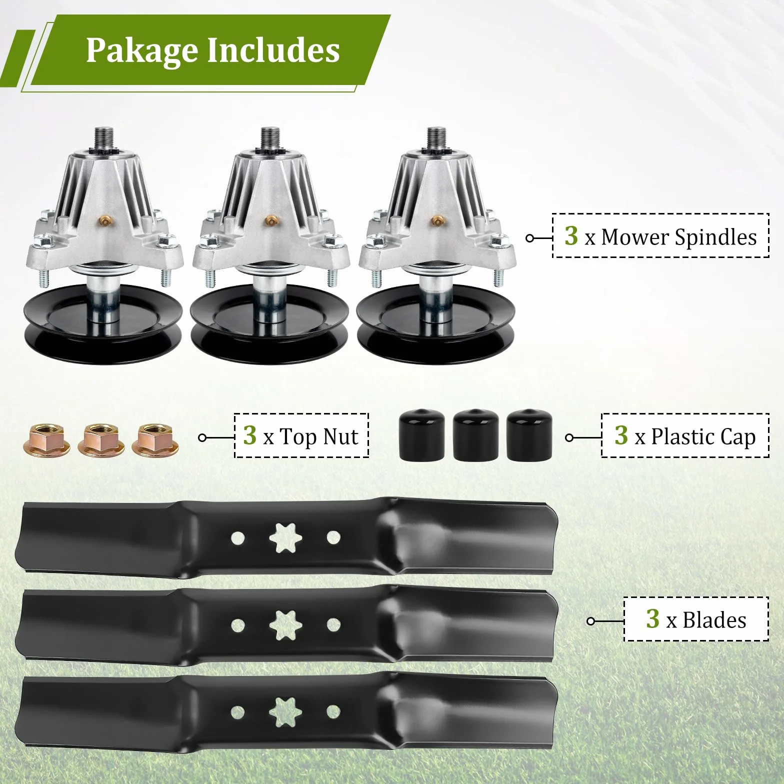 Lot de 3 broches 618-06980, lames 942-05052A levage moyen, compatible Cub Cadet RZT L50 S50 LX50 SX50 XT1-GT50 ZT1-50 G8200 G880 300, remplacement 918-06980