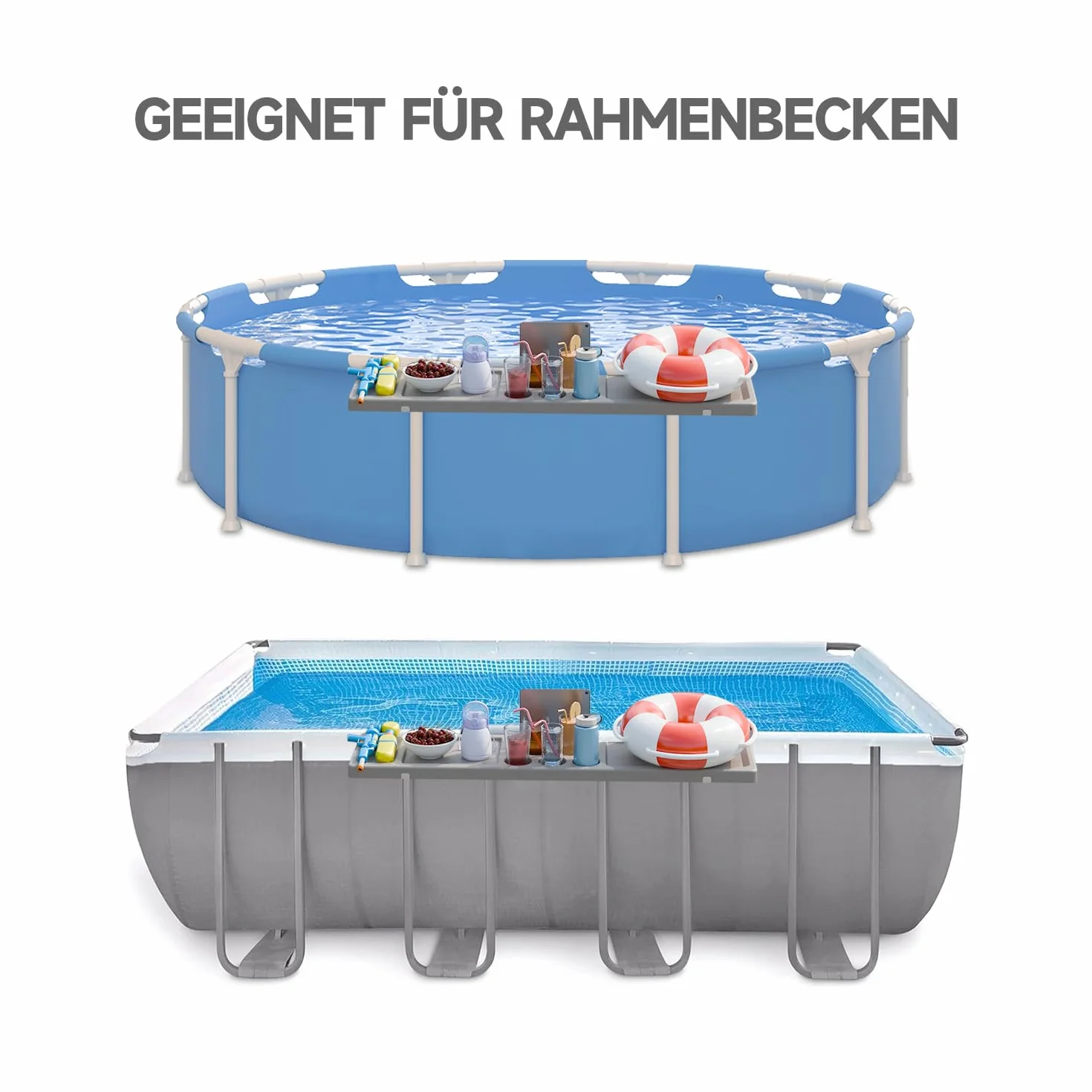 ECO POOLTECH Table de Bar de Piscine Pliable 2 en 1 avec 5 Porte-gobelets pour Piscine Hors Sol