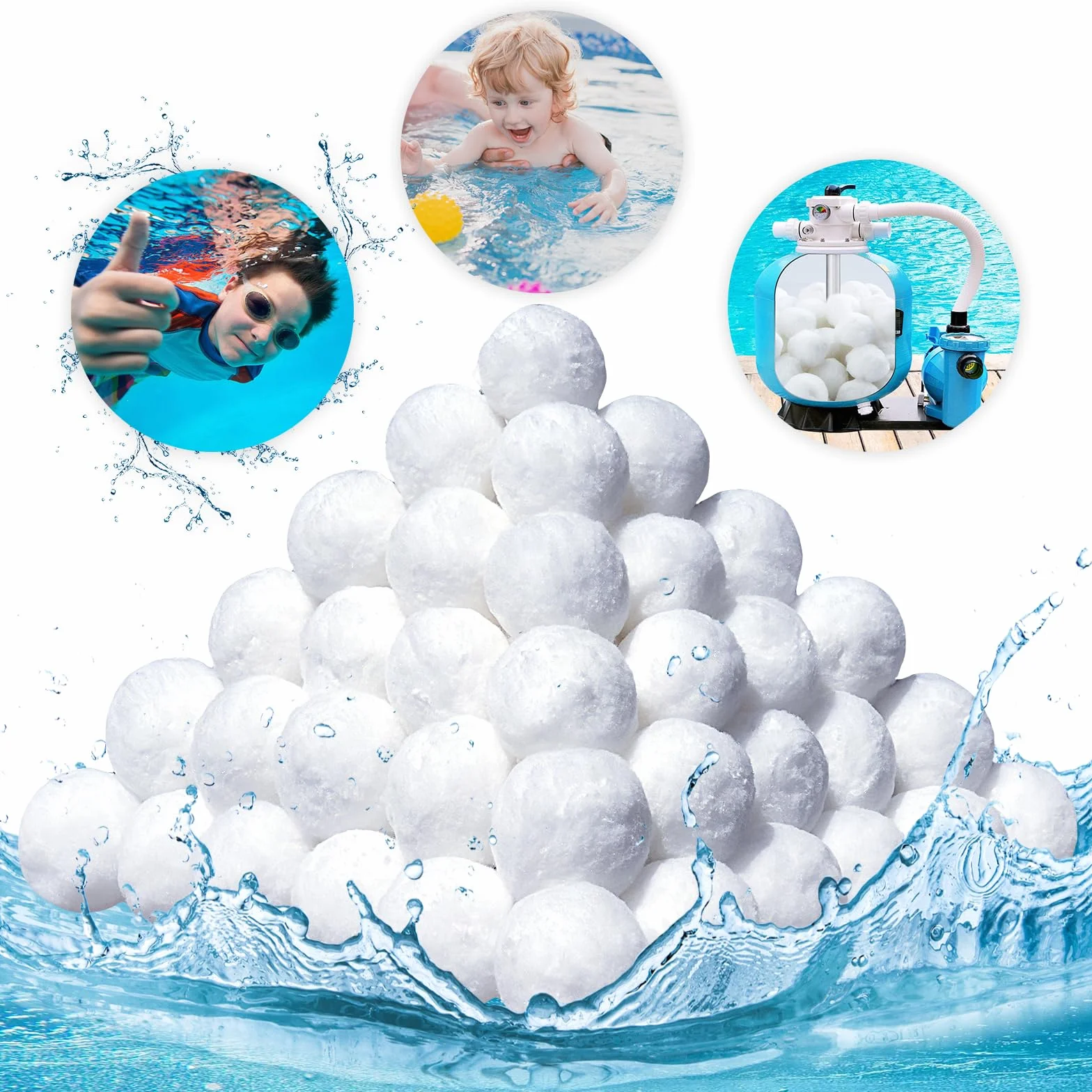 Balle Filtrante Piscine 1400g, Balles Filtrantes pour Filtre à Sable, Remplace 50kg Sable Filtration