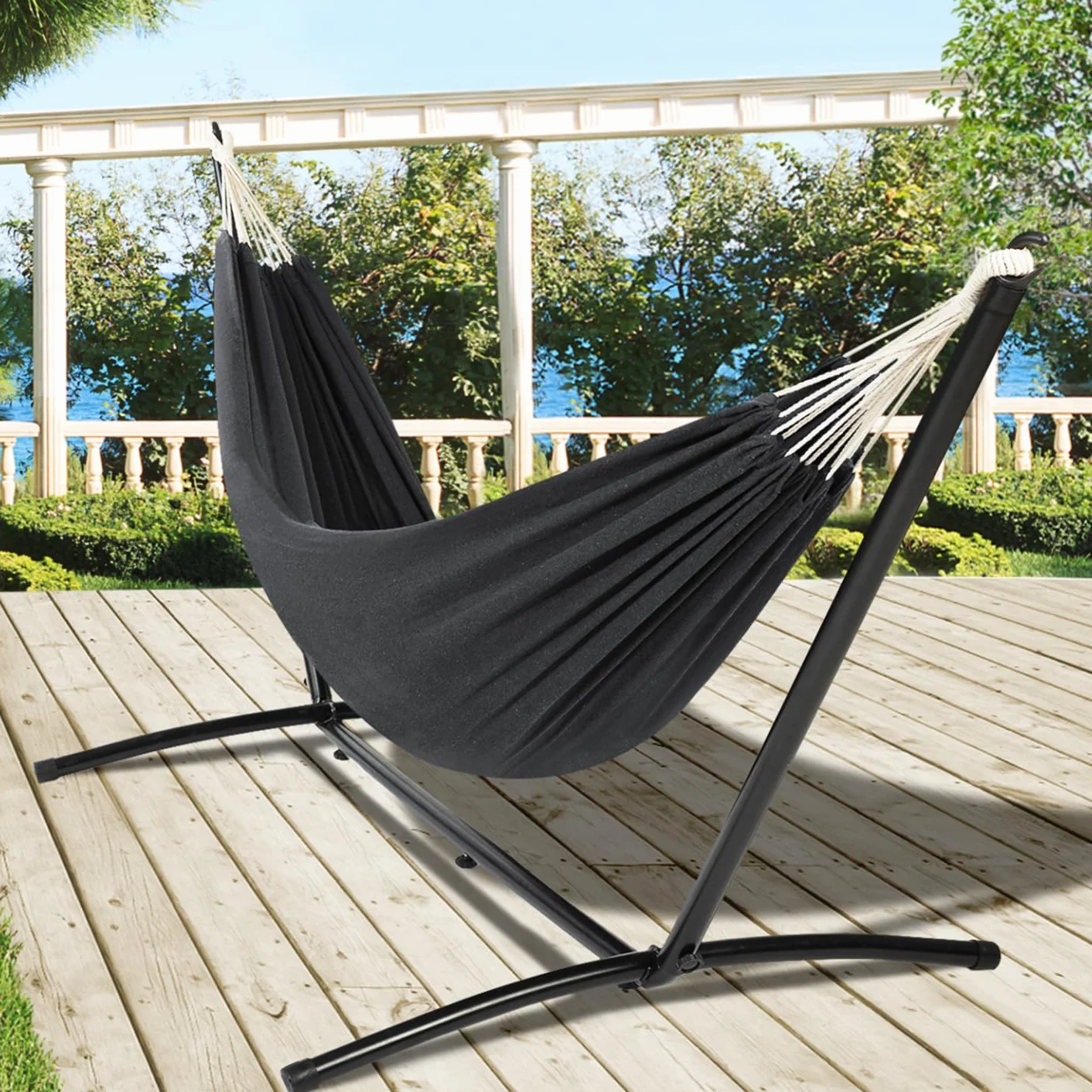 Hamac avec Support métal Toile Gris Anthracite