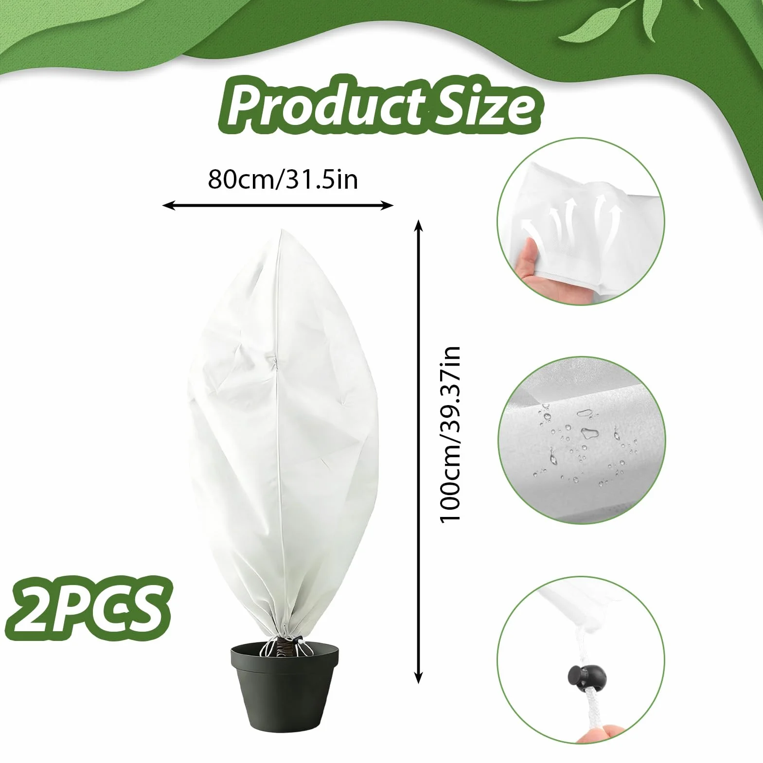 Voile d'Hivernage pour Plantes Extérieur 80x100 cm 2PCS Housse Protection Contre Le Gel Réutilisable