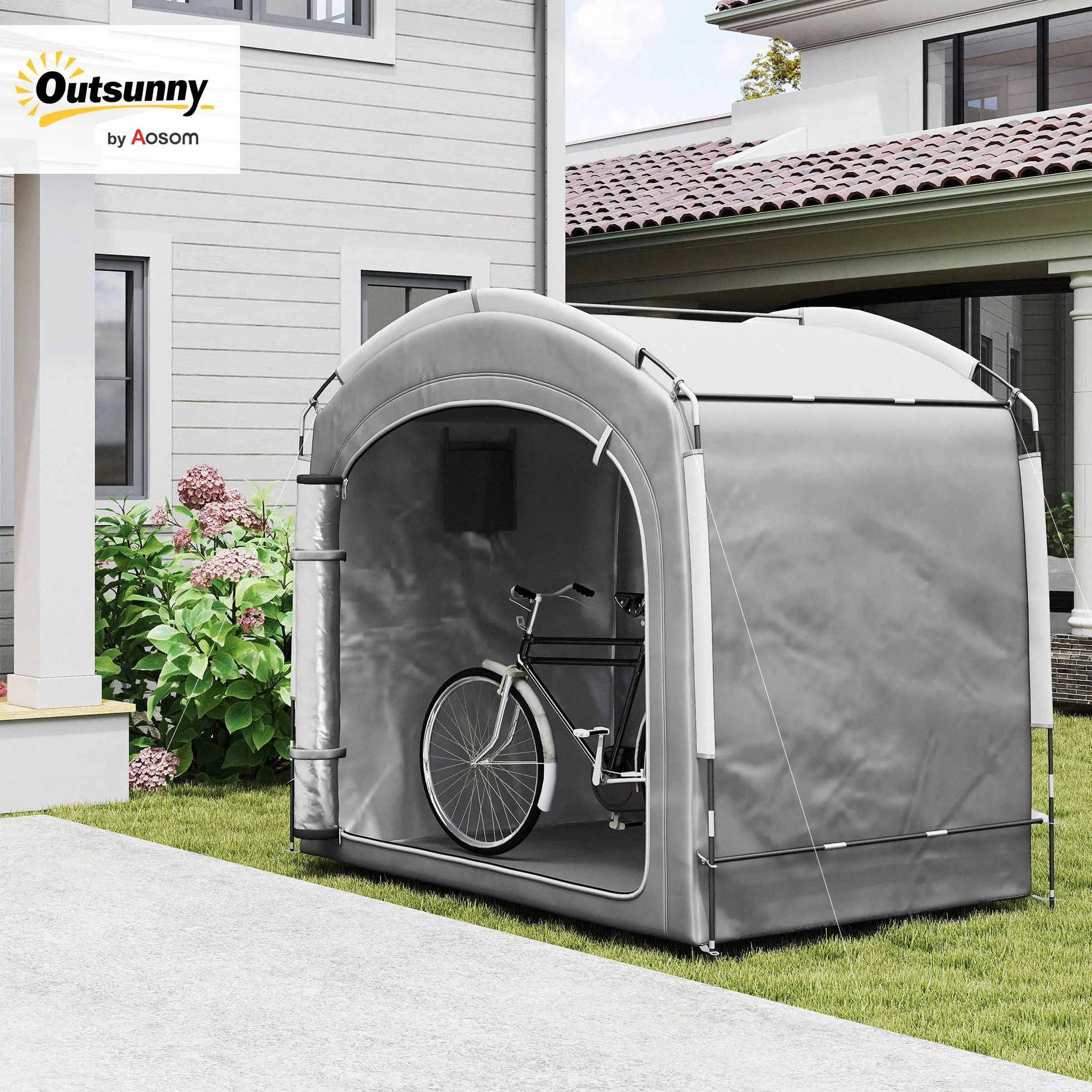 Outsunny Tente de vélo extérieur abri portable 3-4 vélos Jardin 220x150x195 cm Gris foncé