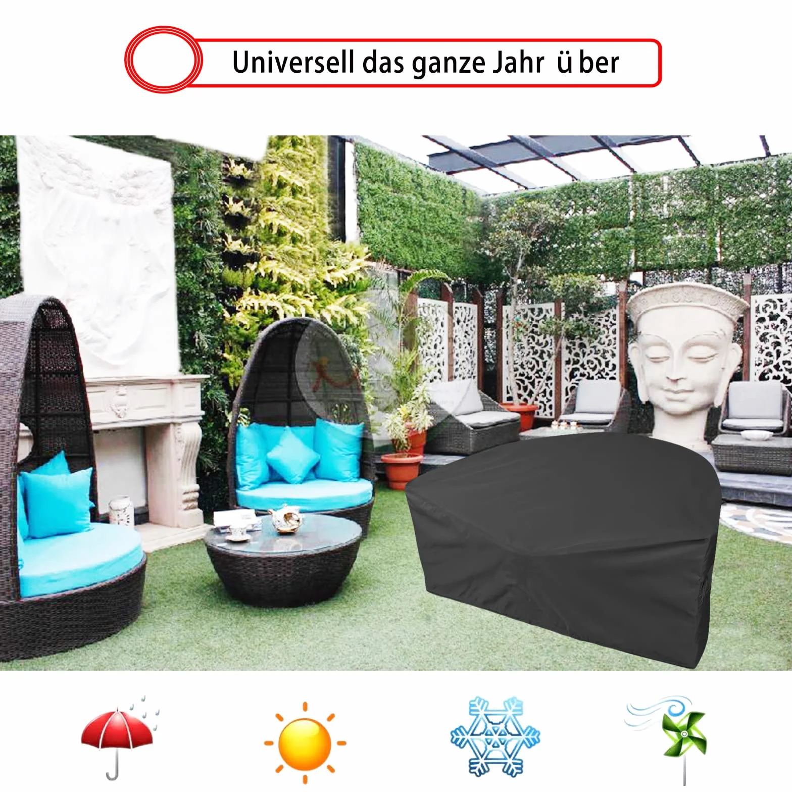 Housse Lit de Jardin Demi Cercle 600D Imperméable Anti-Vent avec Bandoulière Noir 230x120x100cm
