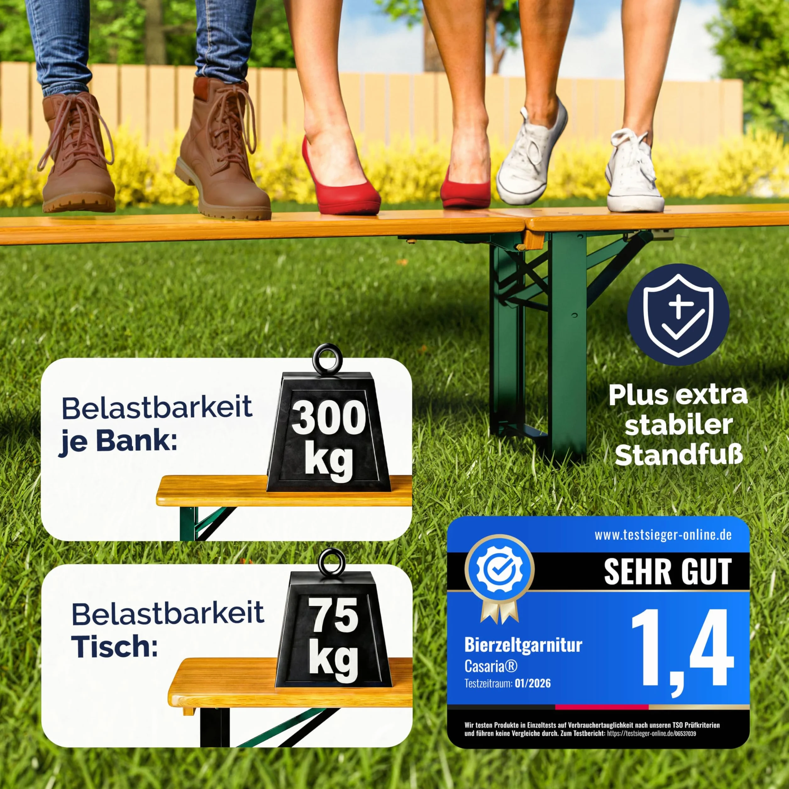 Casaria Ensemble Table et bancs en Bois de Brasserie 220 cm 10 Personnes Pliable 3 pièces Jardin