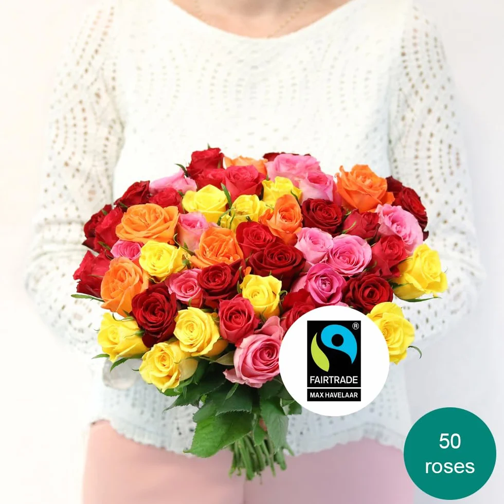 Bouquet de Roses Multicolores Max Havelaar Commerce Équitable 40 Tiges