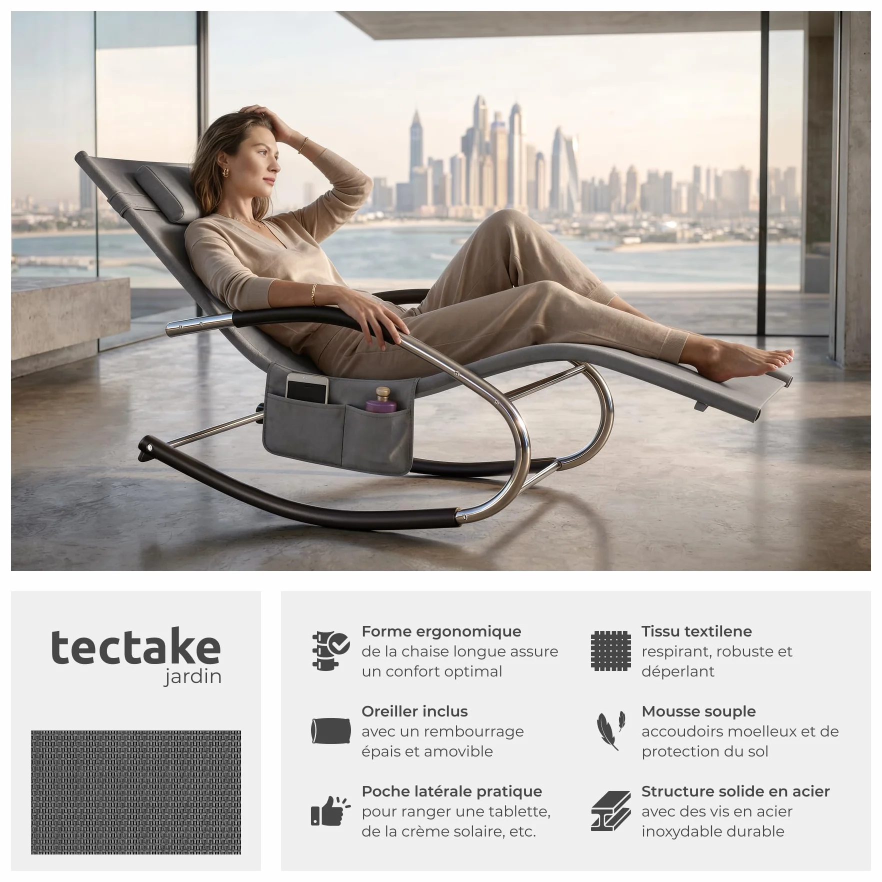 Tectake Lot de 2 Chaise longue ergonomique 62 x 146 x 92 cm Transat jardin exterieur