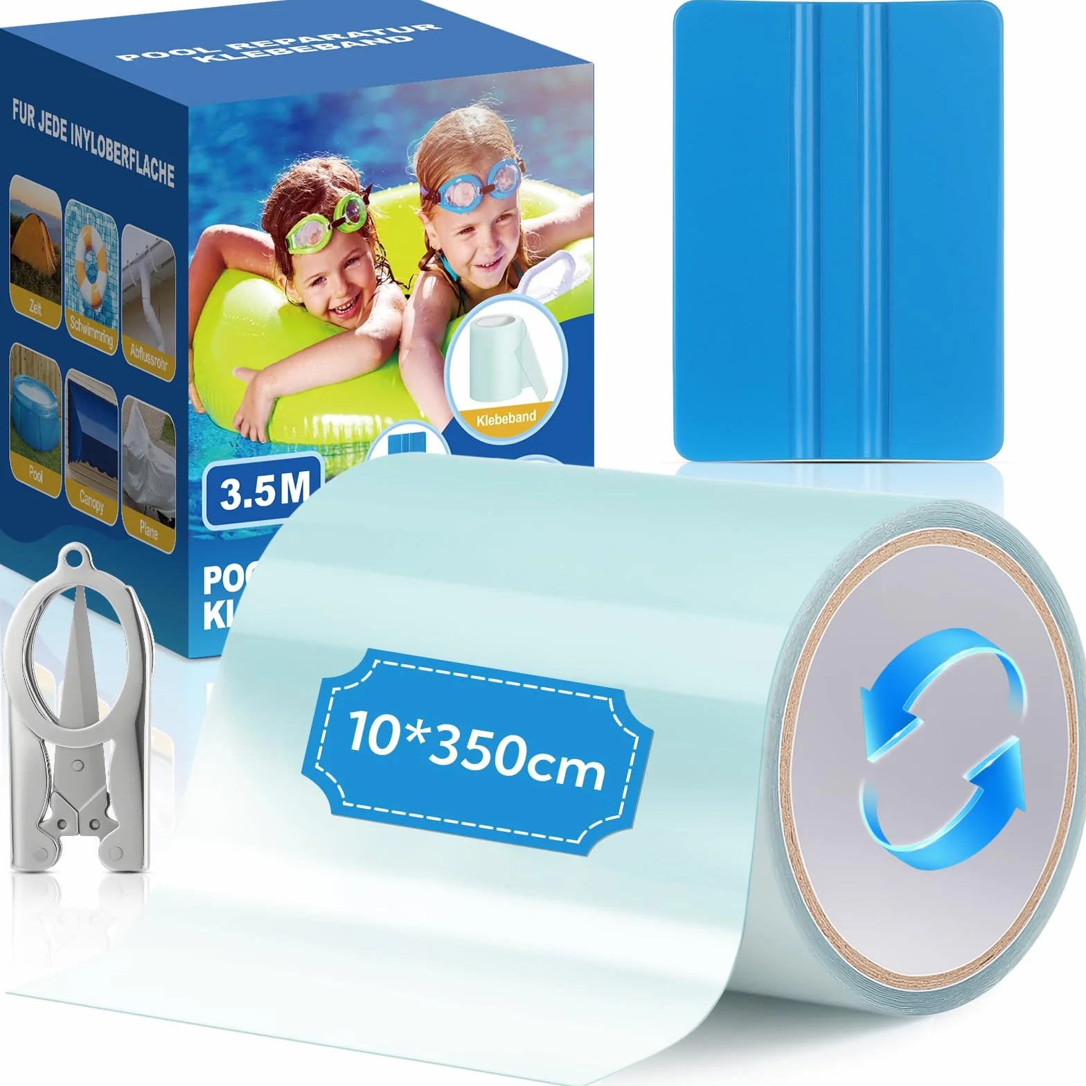 Kit Réparation Piscine Étanche PVC 10cm x 350cm, Ruban Adhésif Transparent pour Piscine, Spa et Matelas Gonflable