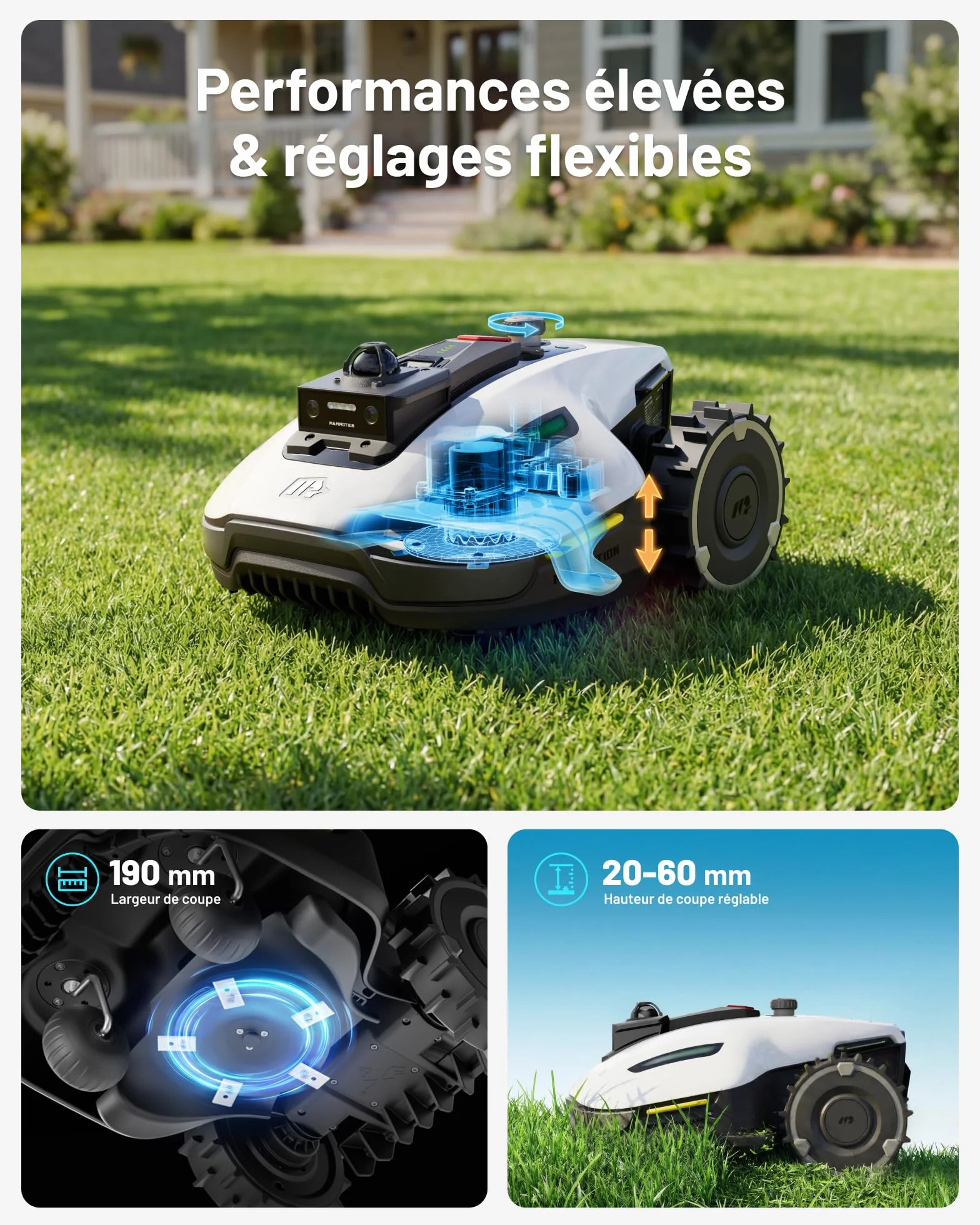 MAMMOTION YUKA Mini 2 800 LiDAR Robot Tondeuse sans Fil 800 m², Navigation 360° LiDAR + caméra, Pilotage IA, Détection 300 Obstacles, DropMow, Pentes 45%