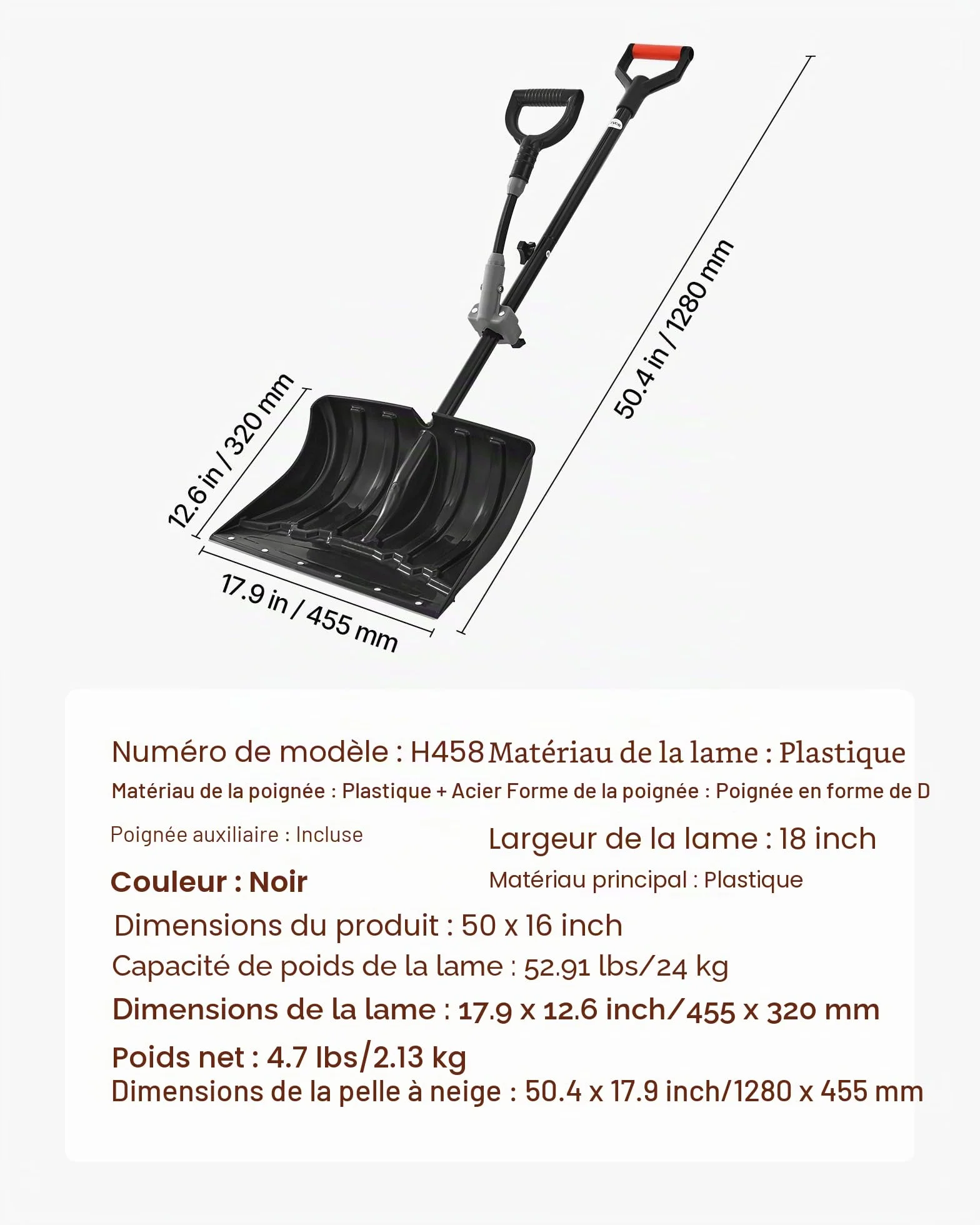 VEVOR Pelle à Neige Brosse à Neige