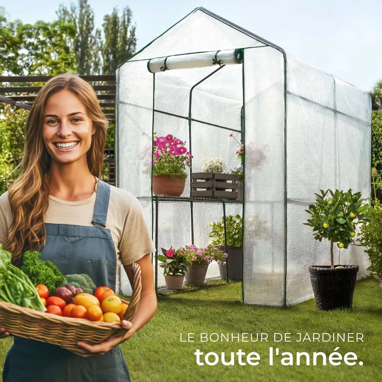 tectake Serre de Jardin Acier Thermo-Laqué Plastique Anti UV 4 Grilles métal 186x120x190cm