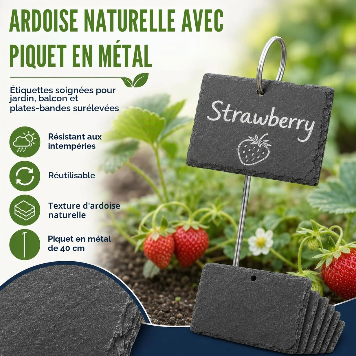 Étiquettes Plantes en Ardoise 10 Pcs avec Piquets Métal et Stylos Craie pour Jardin Extérieur Serre