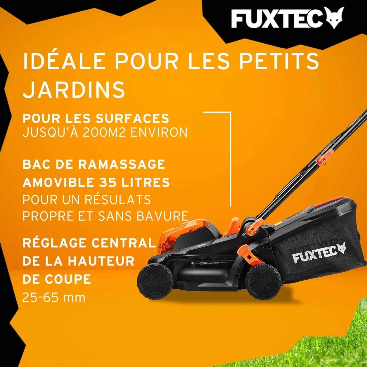 FUXTEC FX-E1RM20-33 cm Tondeuse à Gazon à Batterie 40V (2X20V) Set avec 2 Batteries 2Ah et Double Chargeur 2,4A