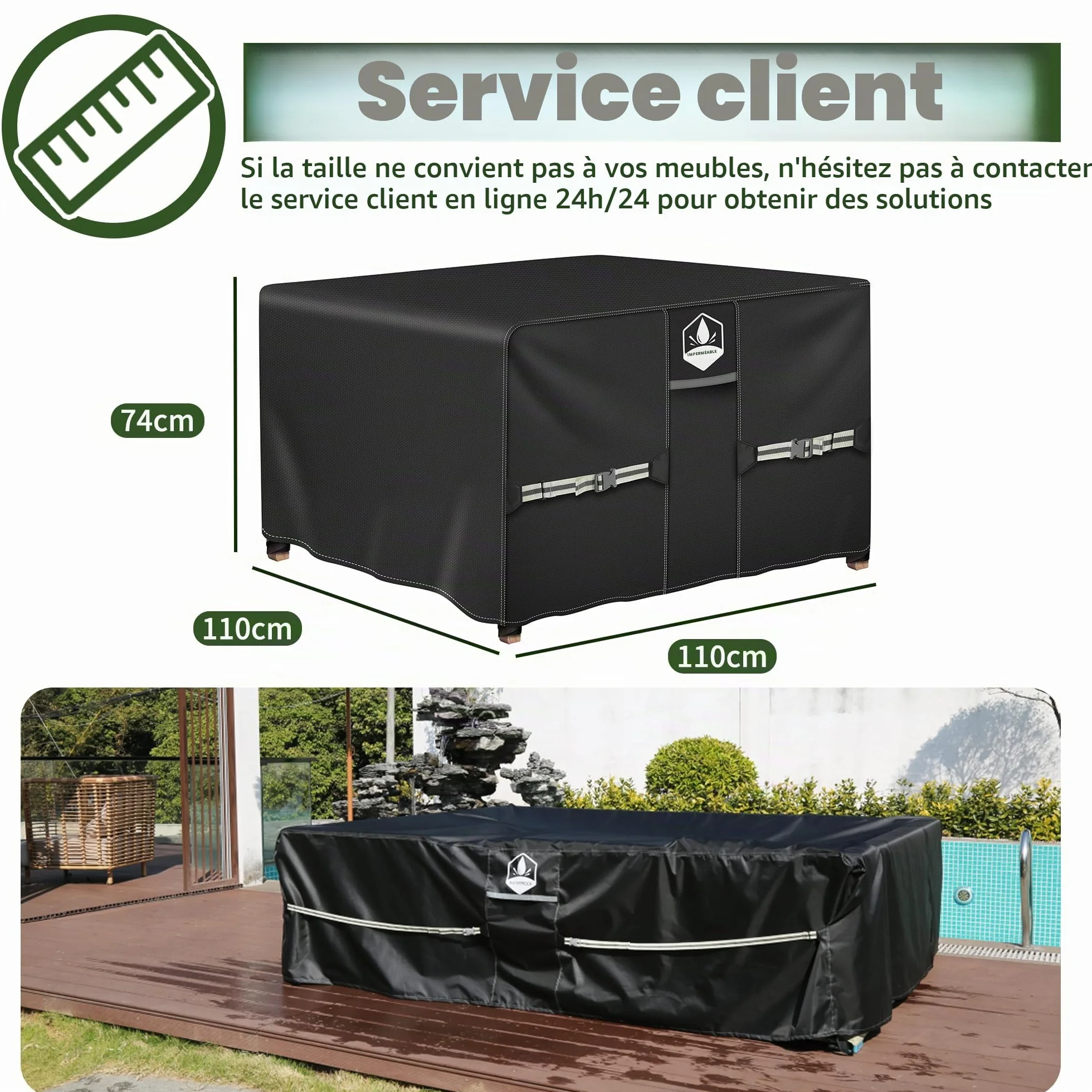 Housse imperméable pour meubles de jardin 110x110x74 cm 420D Oxford avec aération