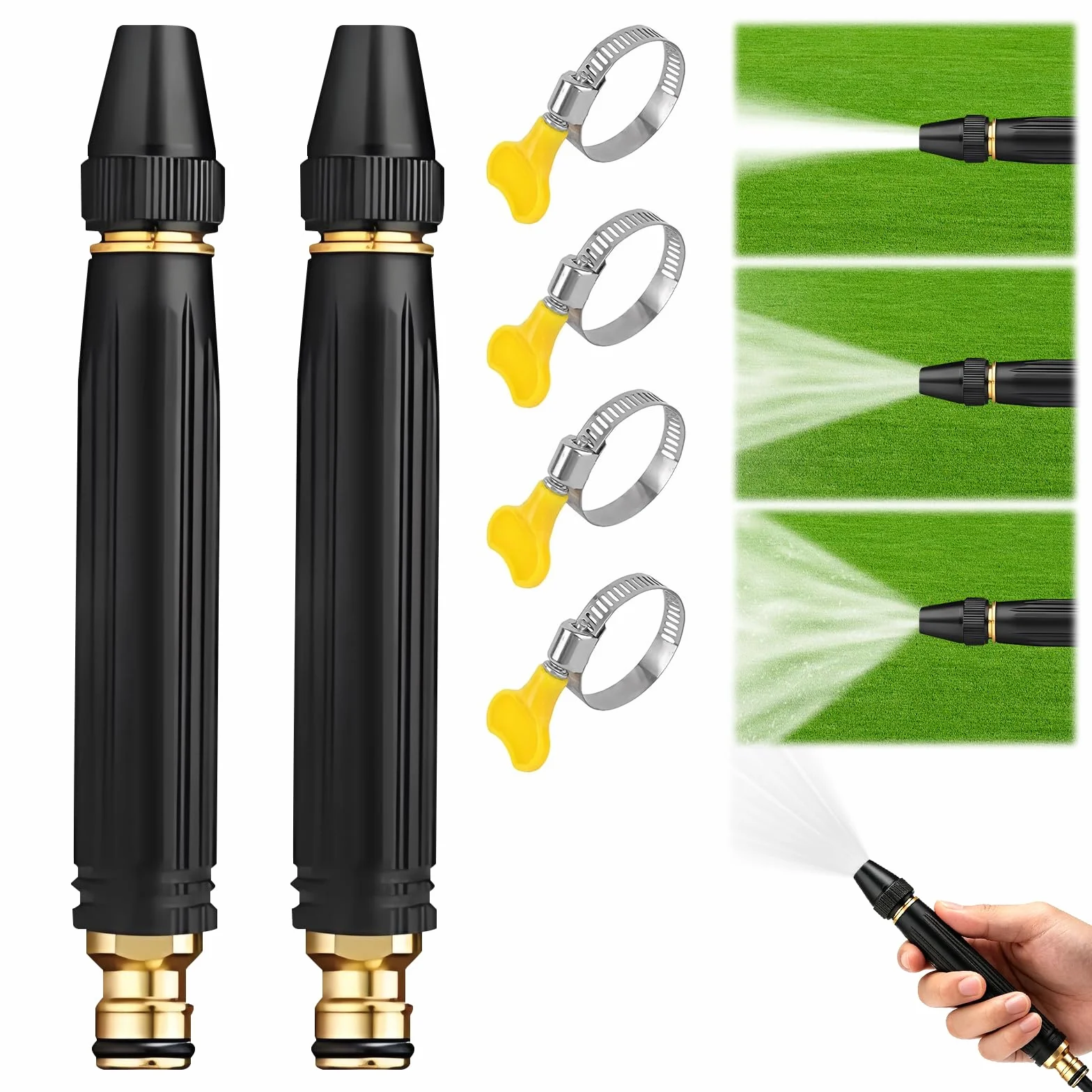 Buse haute pression réglable pour tuyau de jardin, accessoire de pulvérisation résistant (2 pièces)