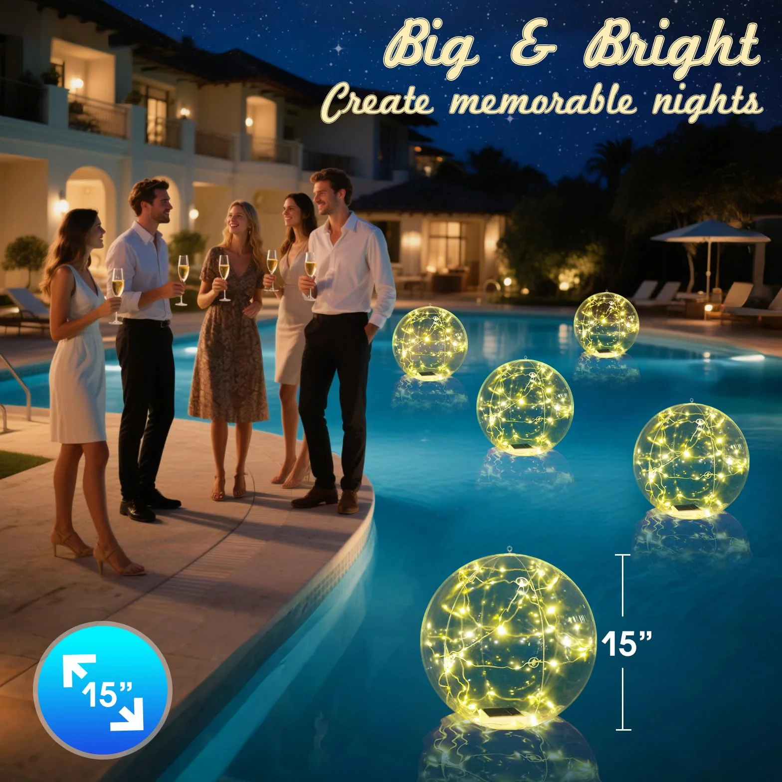 Askyli Boule lumineuse flottante solaire DEL 38,1 cm IP68 pour piscine fête mariage