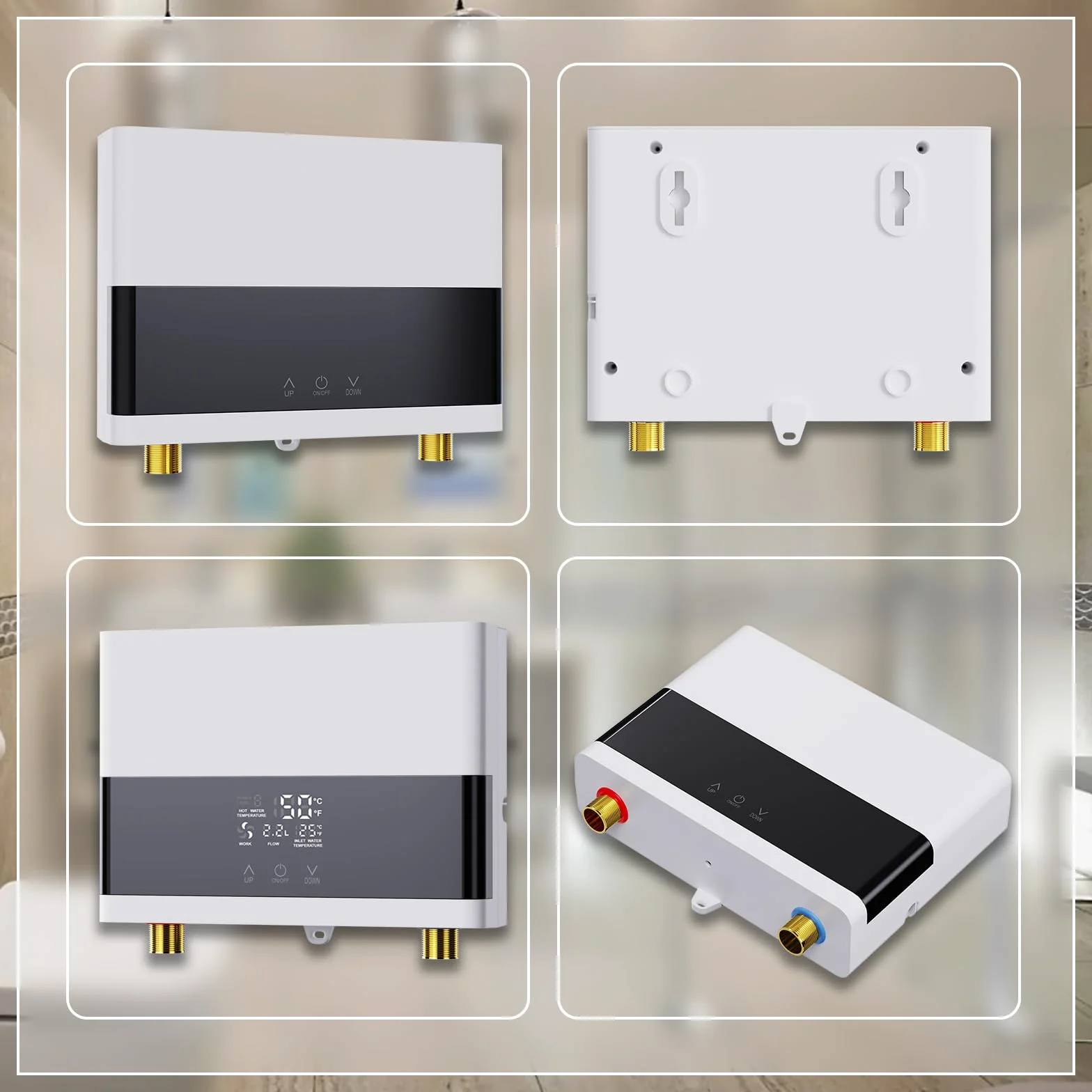 Chauffe-Eau Instantané 6000W Sans Réservoir Économie d'Énergie avec Télécommande LED Blanc