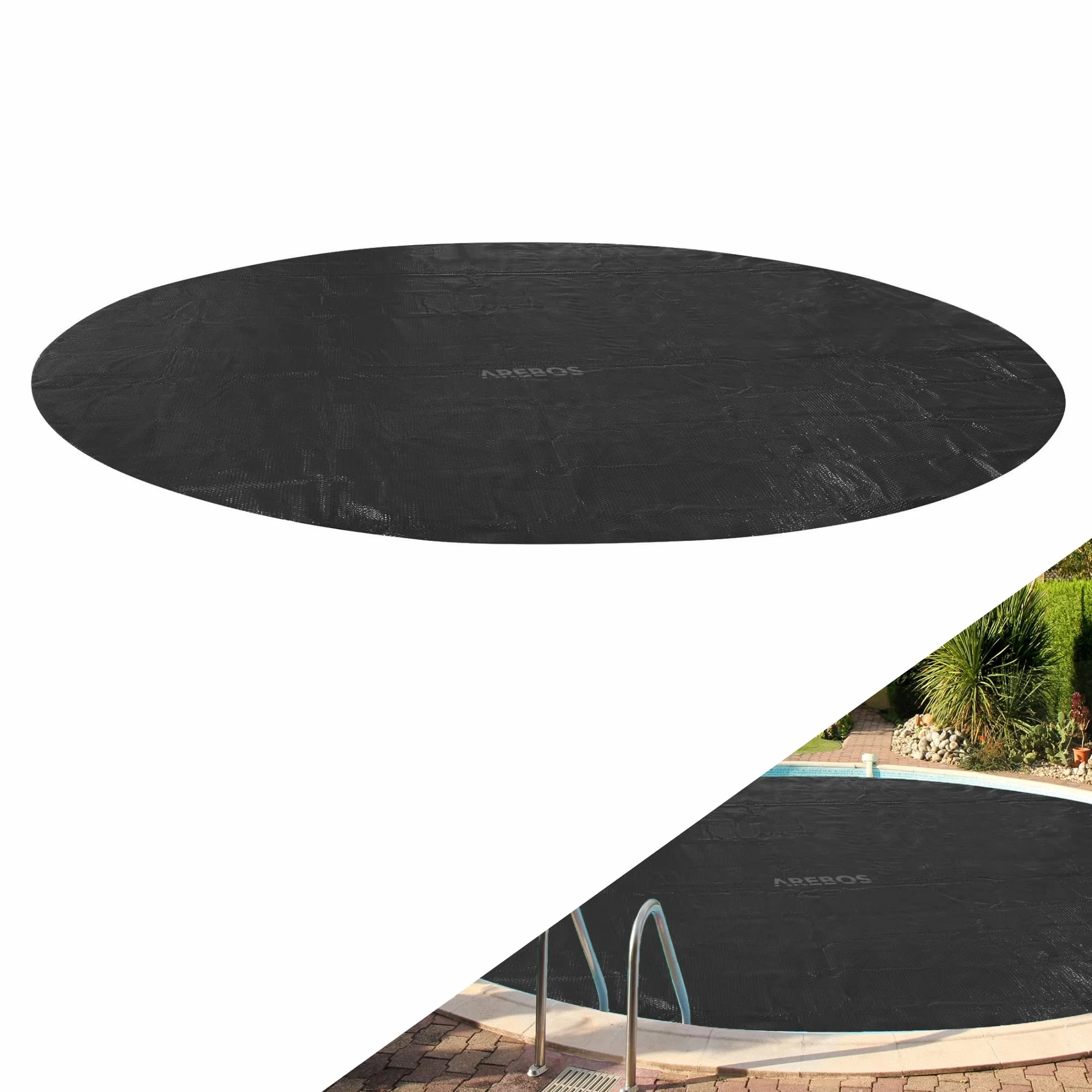 Arebos Bâche Solaire de Piscine Ronde Ø 4,57 m Noir 120 µm Chauffage Eau