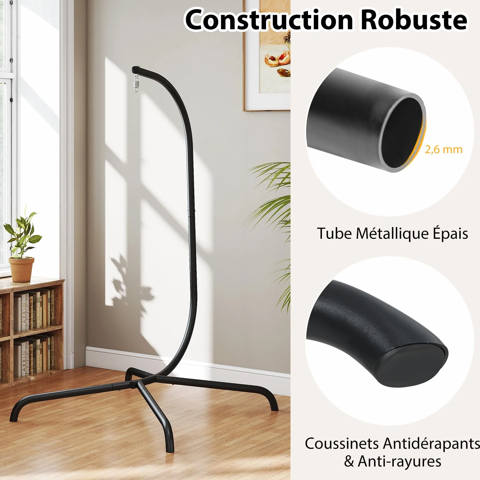 COSTWAY Hamac en Métal 1 Place avec Support, Rotation à 360°, Charge 180 kg, 106x105x197 cm
