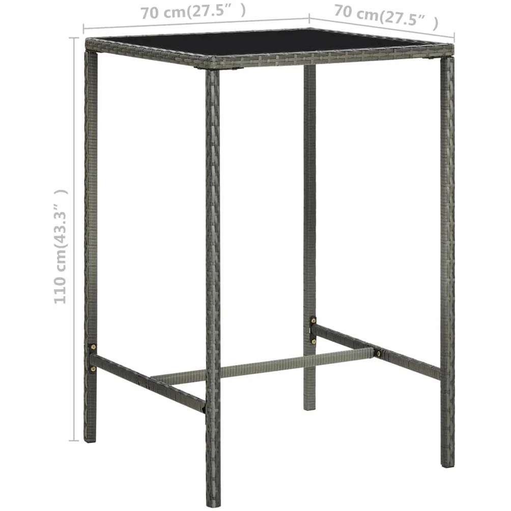 Tomostar Table de Bar Haute 70x70x110cm Résine tressée Verre Gris