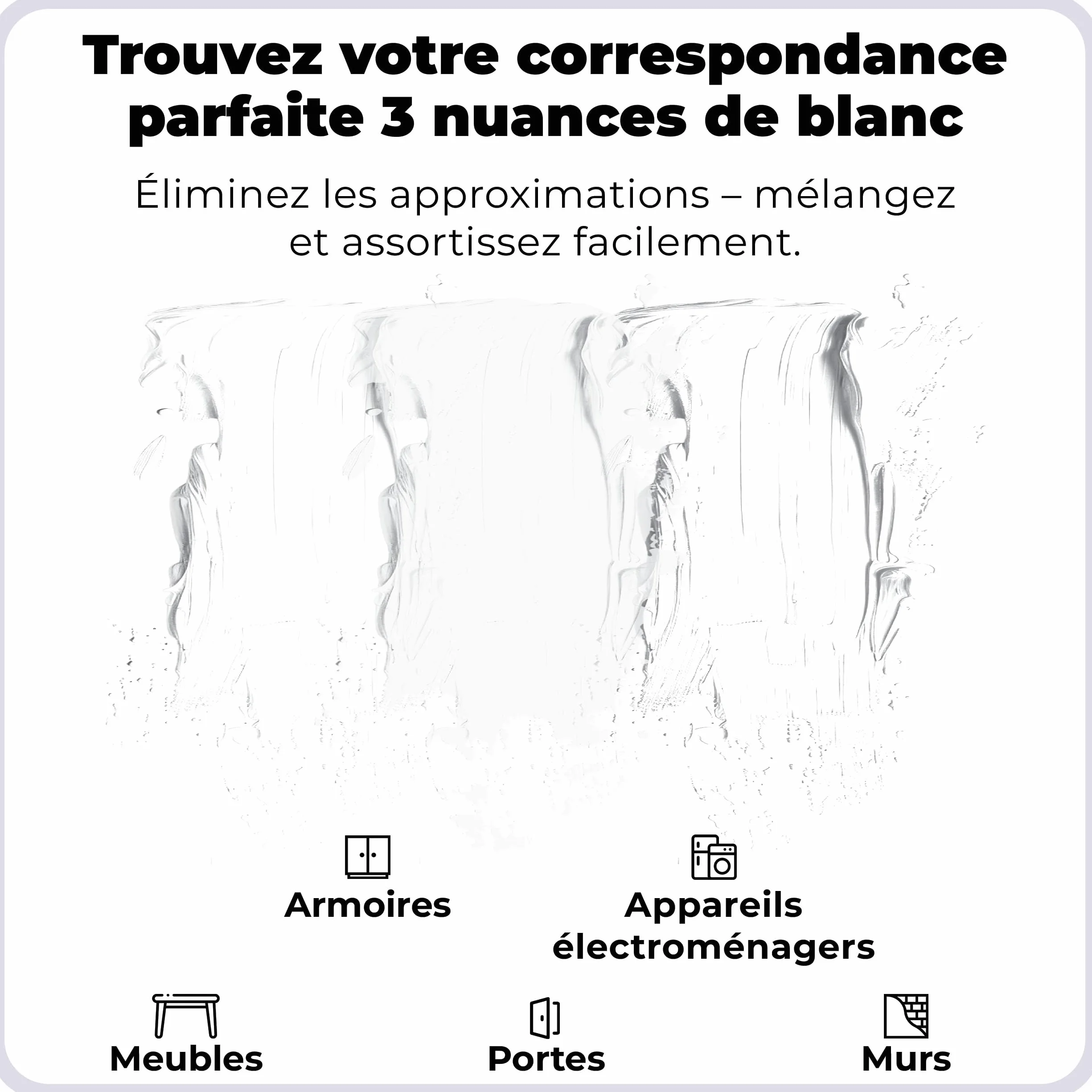 spot. Kit de retouche de peinture blanc Finition mate, auto-apprêtante, séchage rapide avec applicateur au pinceau pour armoires, murs, portes et meubles – Pack de 3 couleurs