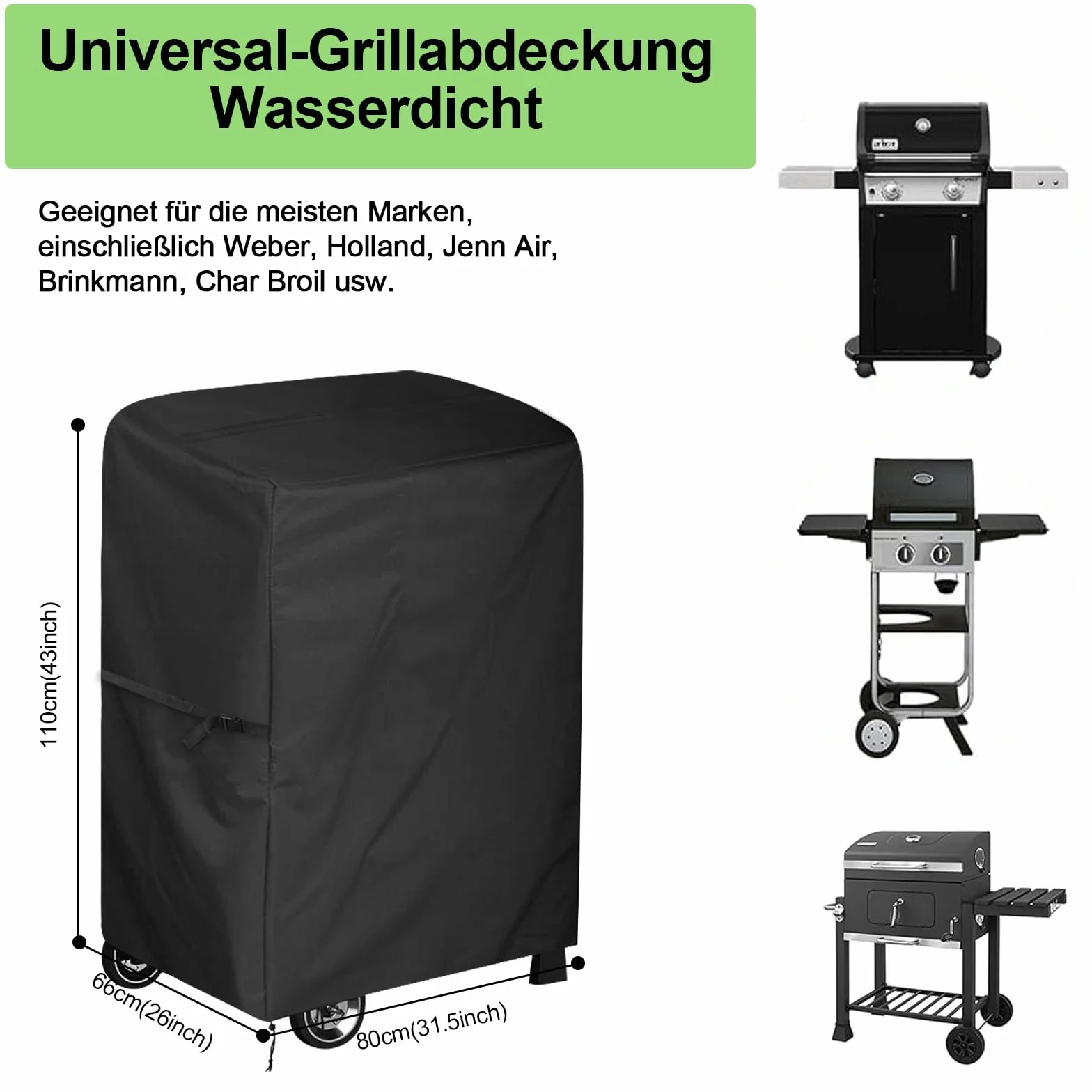 Housse Barbecue Universelle 80x66x110cm 420D Oxford Imperméable Anti-UV Bache de Protection