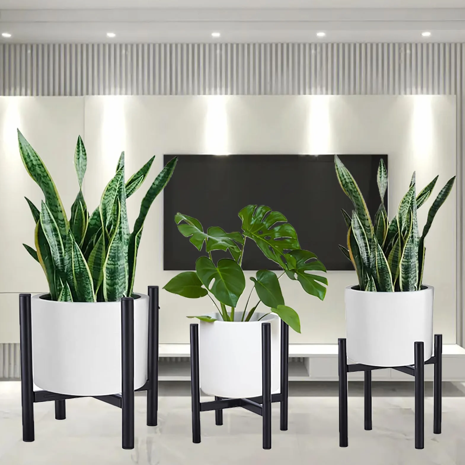 Support Plantes Intérieur Réglable 24-36 cm Noir Porte Métal Universel Pots 20-30 cm