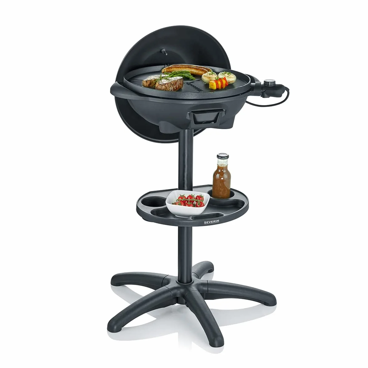 SEVERIN Barbecue électrique 2000 W grille fonte aluminium sur pieds couvercle thermomètre eBBQ noir PG 8541