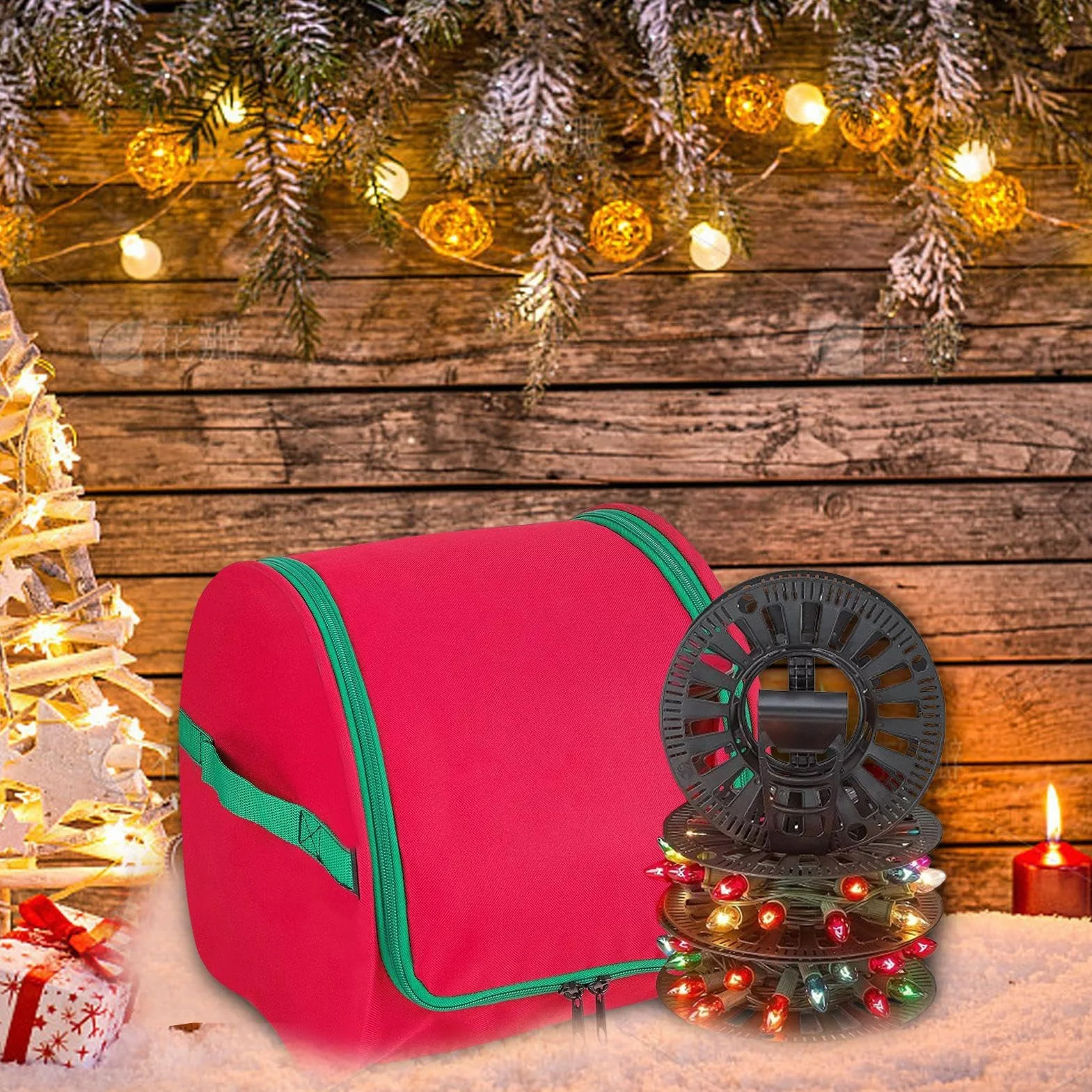 Sac de rangement pour lumières de Noël avec fermeture éclair, support en U, léger