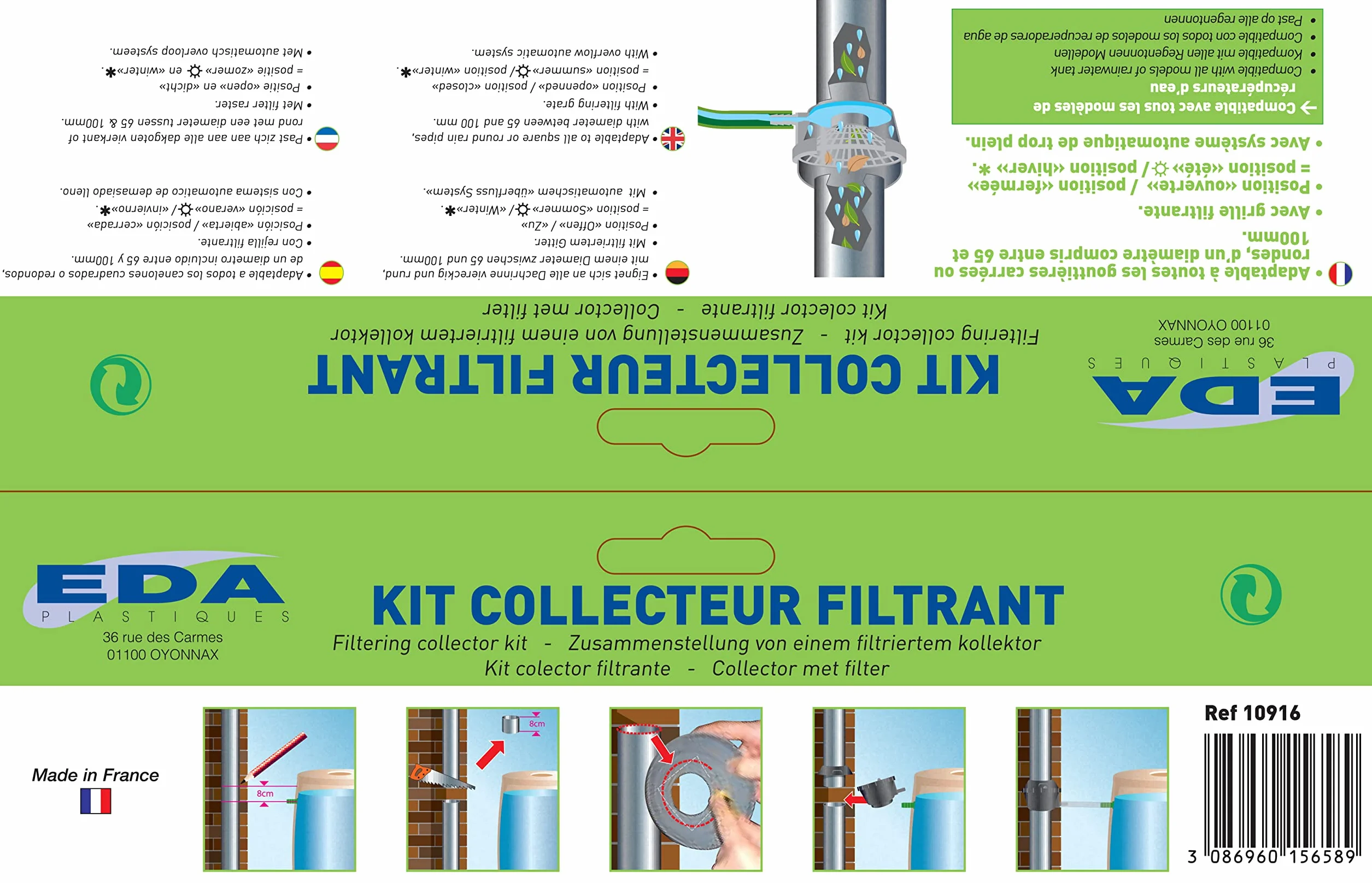 Kit Collecteur Universel Grille Filtrante Système de Trop Plein Embout Raccordement Gris