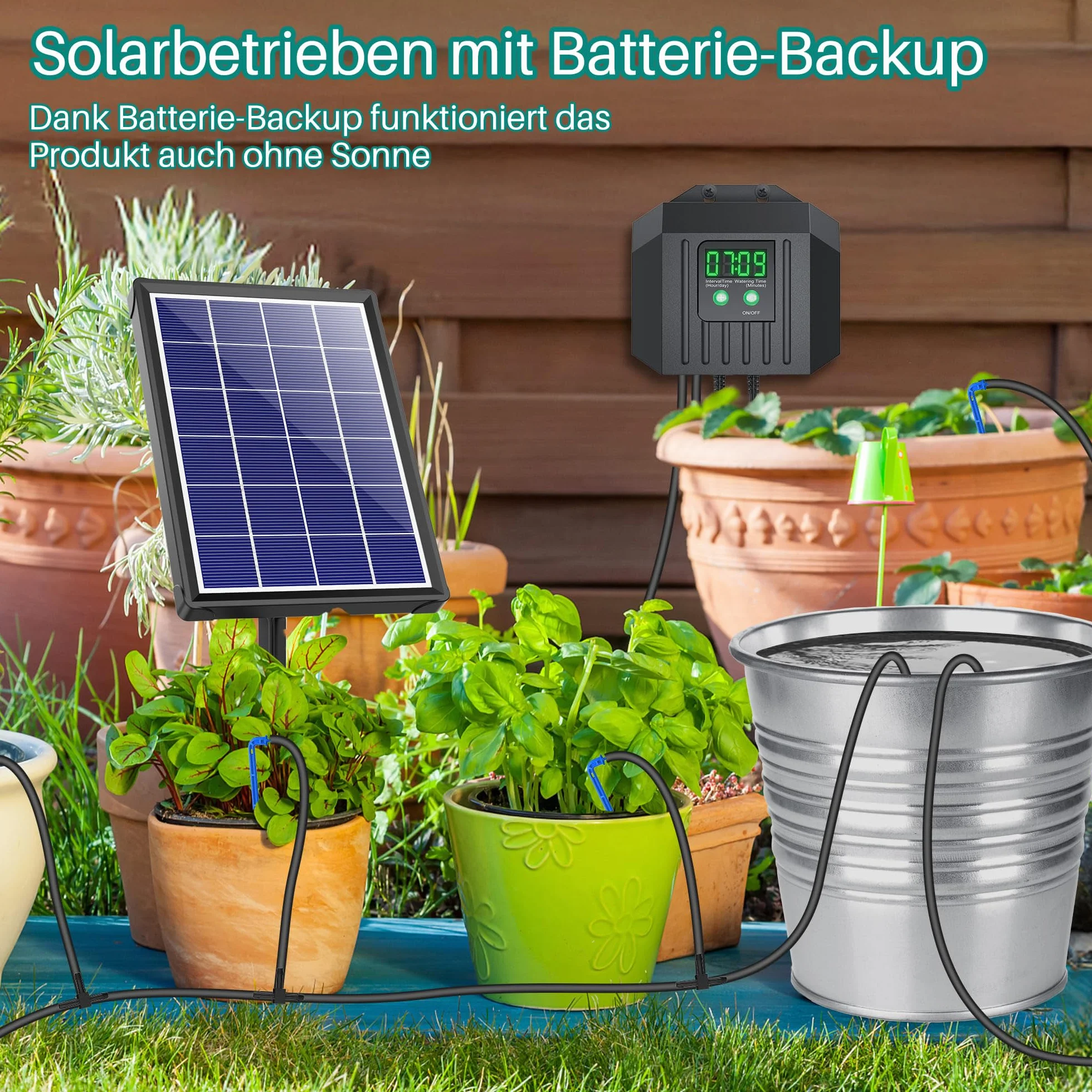 Biling Système d'arrosage solaire automatique 4W 15m pour plantes avec minuterie jardin balcon