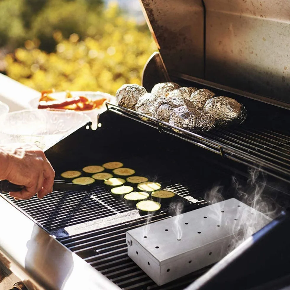 Boîte de fumage en acier inoxydable pour barbecue à gaz et charbon de bois