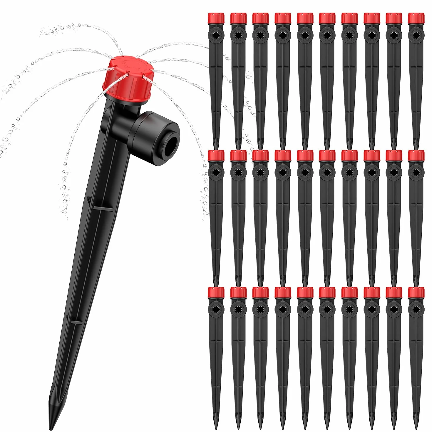Pawfly 30 diffuseurs d'irrigation à emboîtement, débit réglable, goutteurs avec piquet et 8 trous pour tuyaux 6 mm