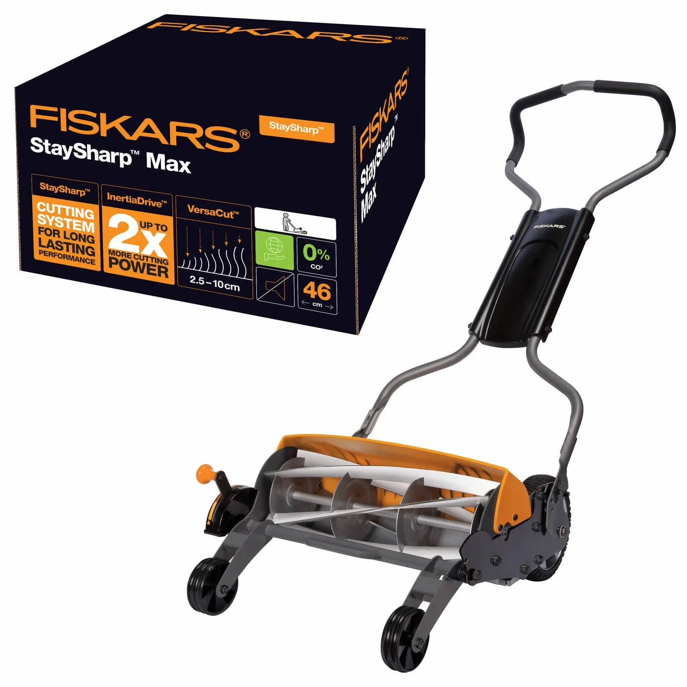 Fiskars Tondeuse à gazon manuelle StaySharp Max 46 cm Noir Orange Argenté