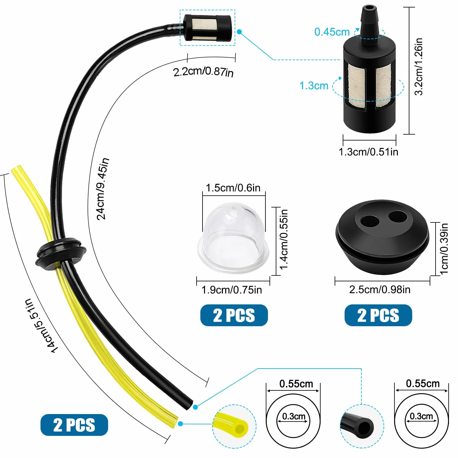 Kit Filtre à Essence Universel 2 Ensembles pour Débroussailleuse Coupe-Herbe