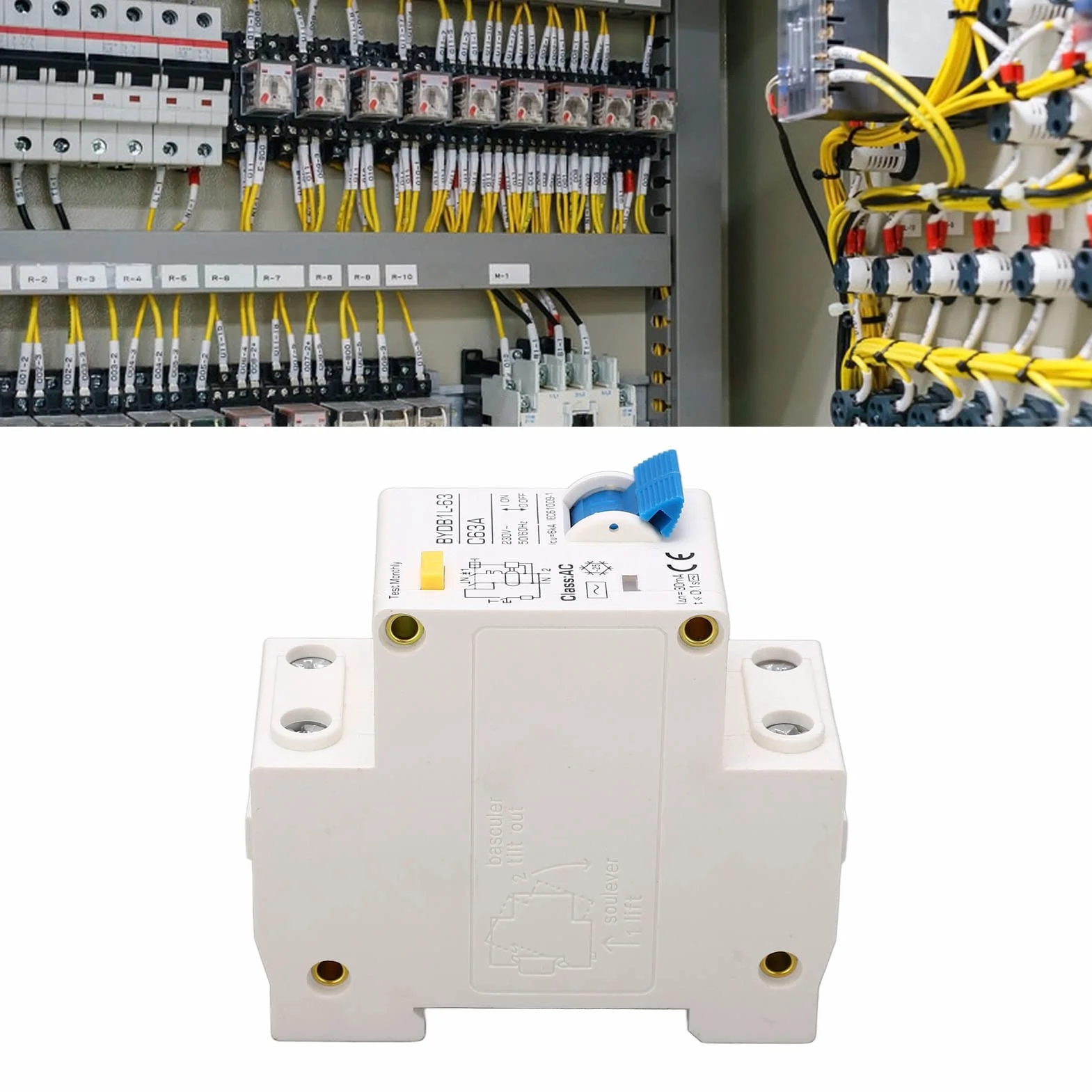 Disjoncteur Miniature 230V, AC Type 30mA C63A 1P N Disjoncteur à Courant Résiduel, Protecteur de Fuite Protection Contre les Surcharges Commutateur D'air pour Lignes de Distribution D'éclairage