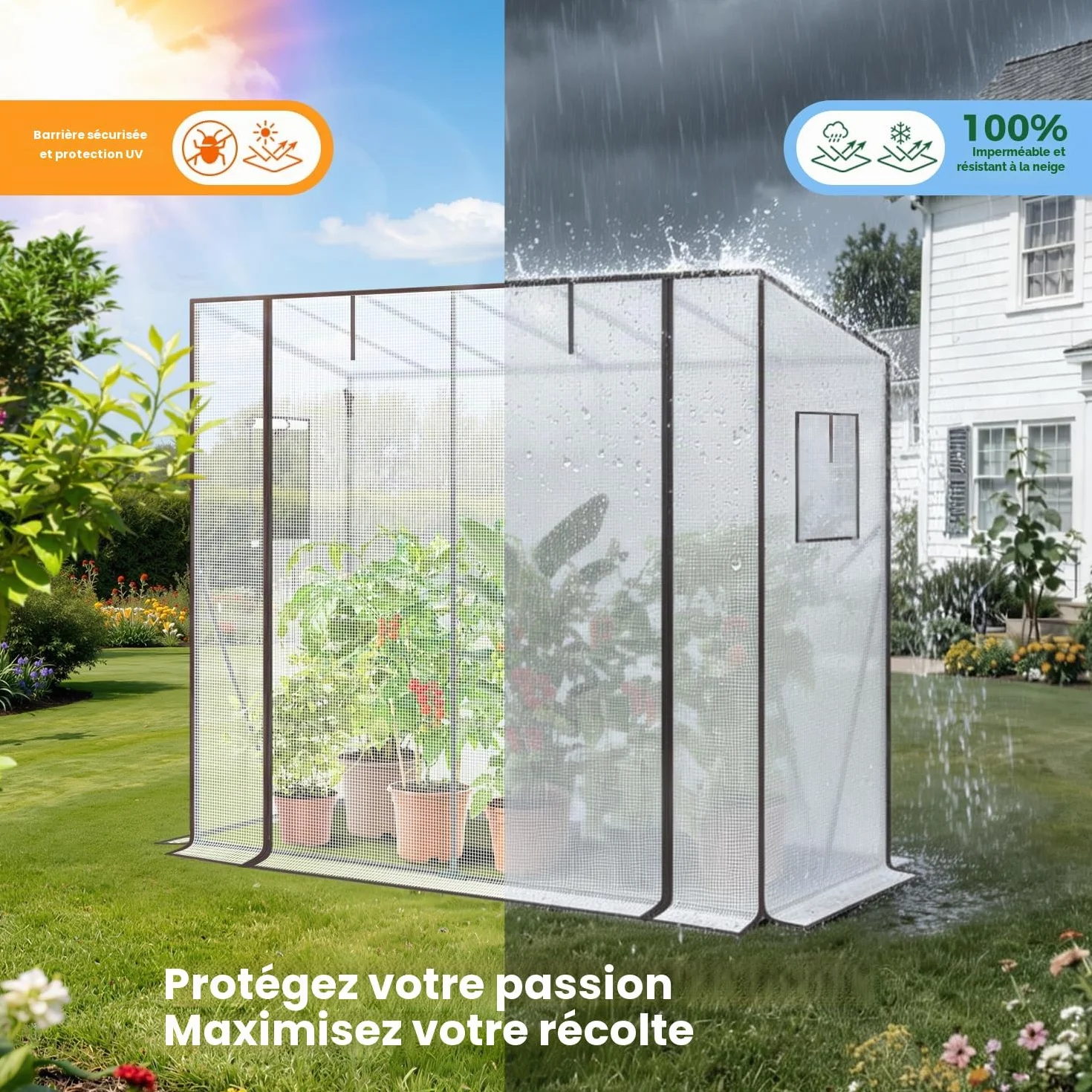 Ohuhu Serre de Jardin 200x77x170 cm PE Blanc Translucide 130g/m²