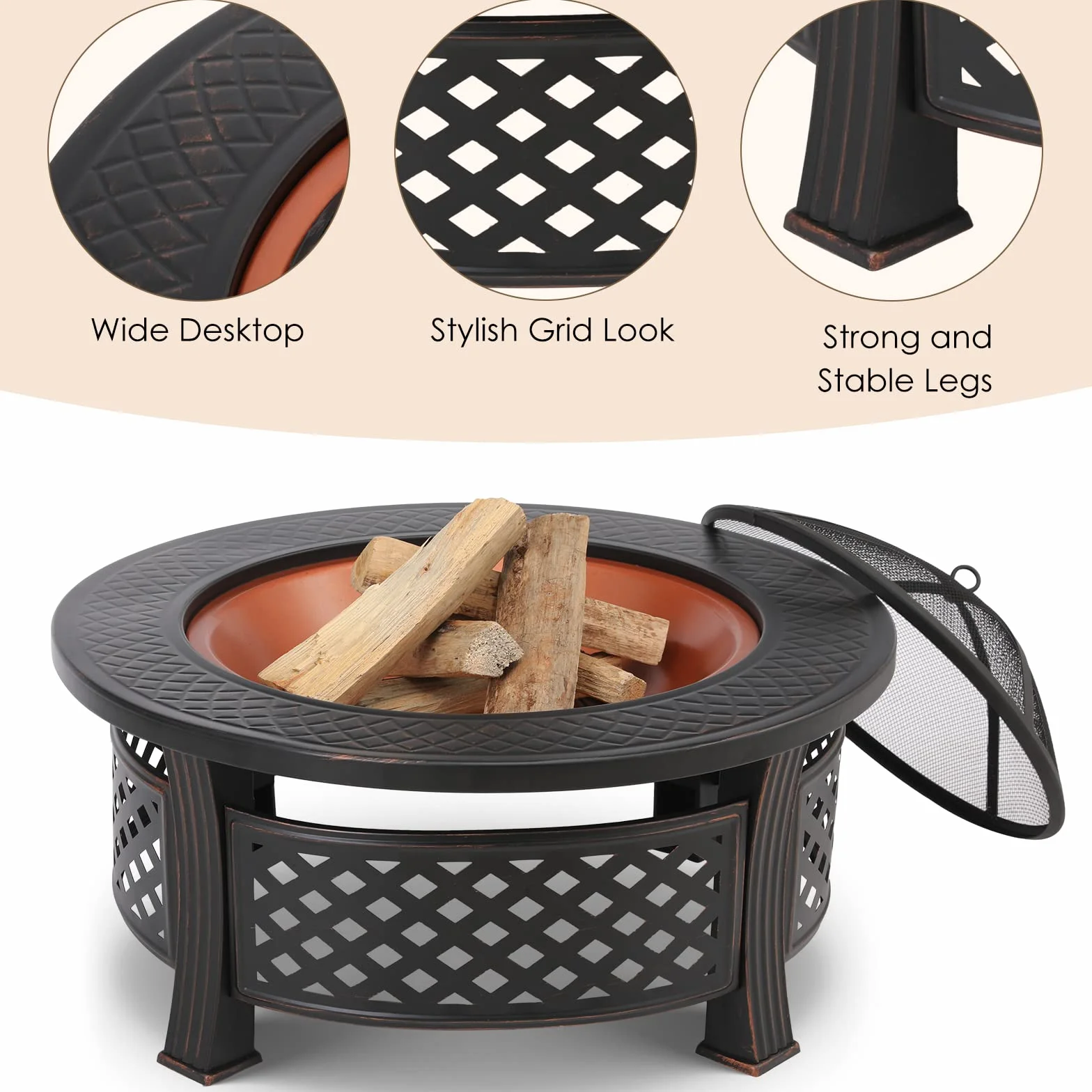TLSUNNY Braséro Barbecue Extérieur 3 en 1 80x80x50 cm avec Housse Protection Grillage BBQ Galvanisé