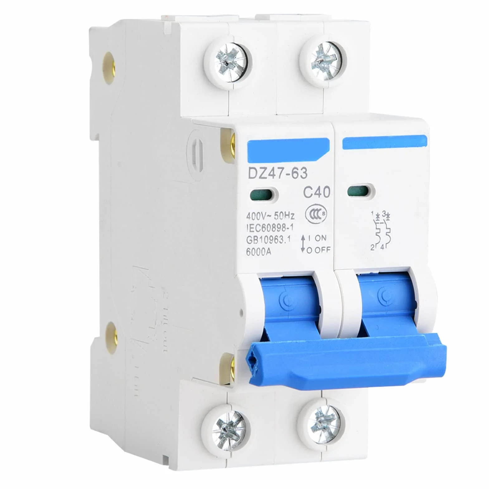Disjoncteur Miniature AC 400V 2P Din Rail Mount Accueil Protection Contre Les Surcharges Commutateur D'air Pour Les Lignes de Distribution D'éclairage RéSidentiel Système Solaire PV(40A)