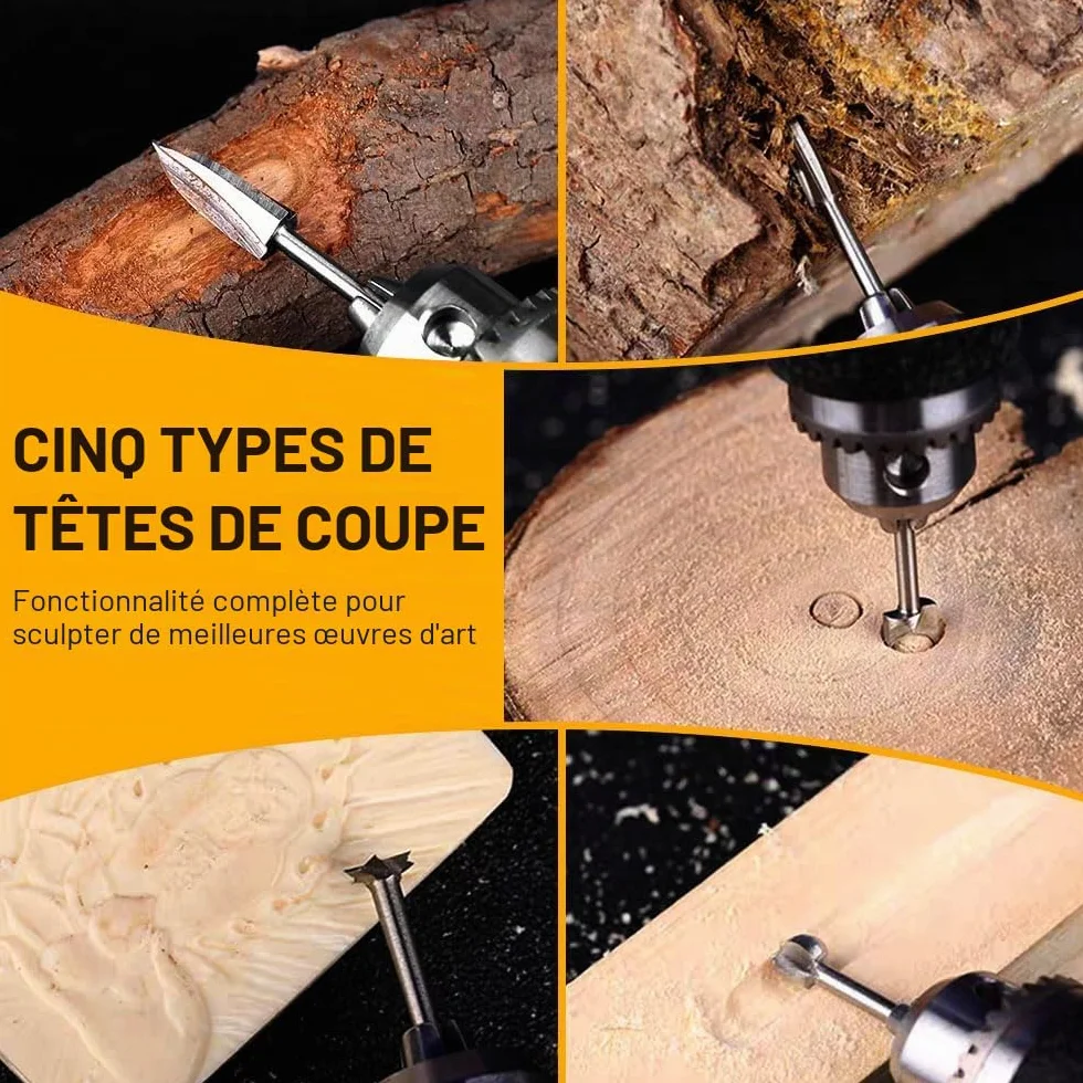 Jeu de Mèches Sculpture Bois Compatible Dremel, 5 Pièces Tige 1/8" pour Gravure Bois