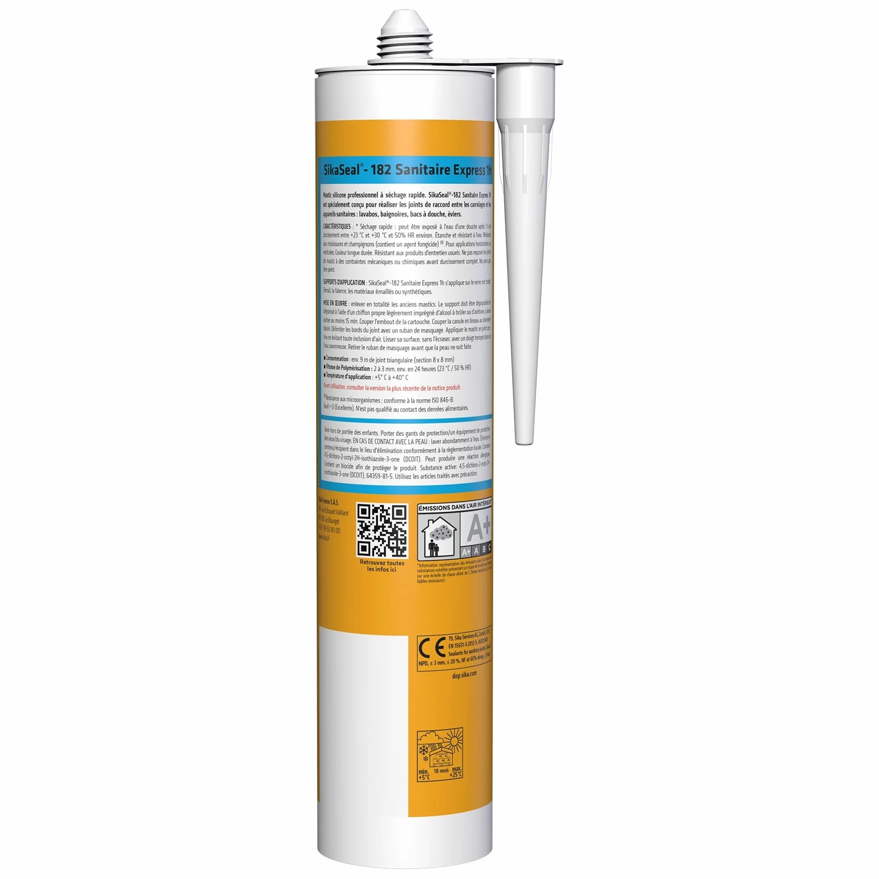 SIKA - Mastic silicone - SikaSeal 182 Transparent - Séchage rapide en 1h - Résistant aux moisissures - Multi-supports - Couleur longue durée - 300ml