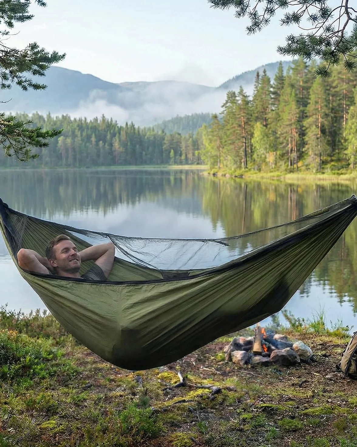 Hamac de Camping 290x140 cm avec Moustiquaire, Capacité 300kg, Nylon Parachute 210T, Léger