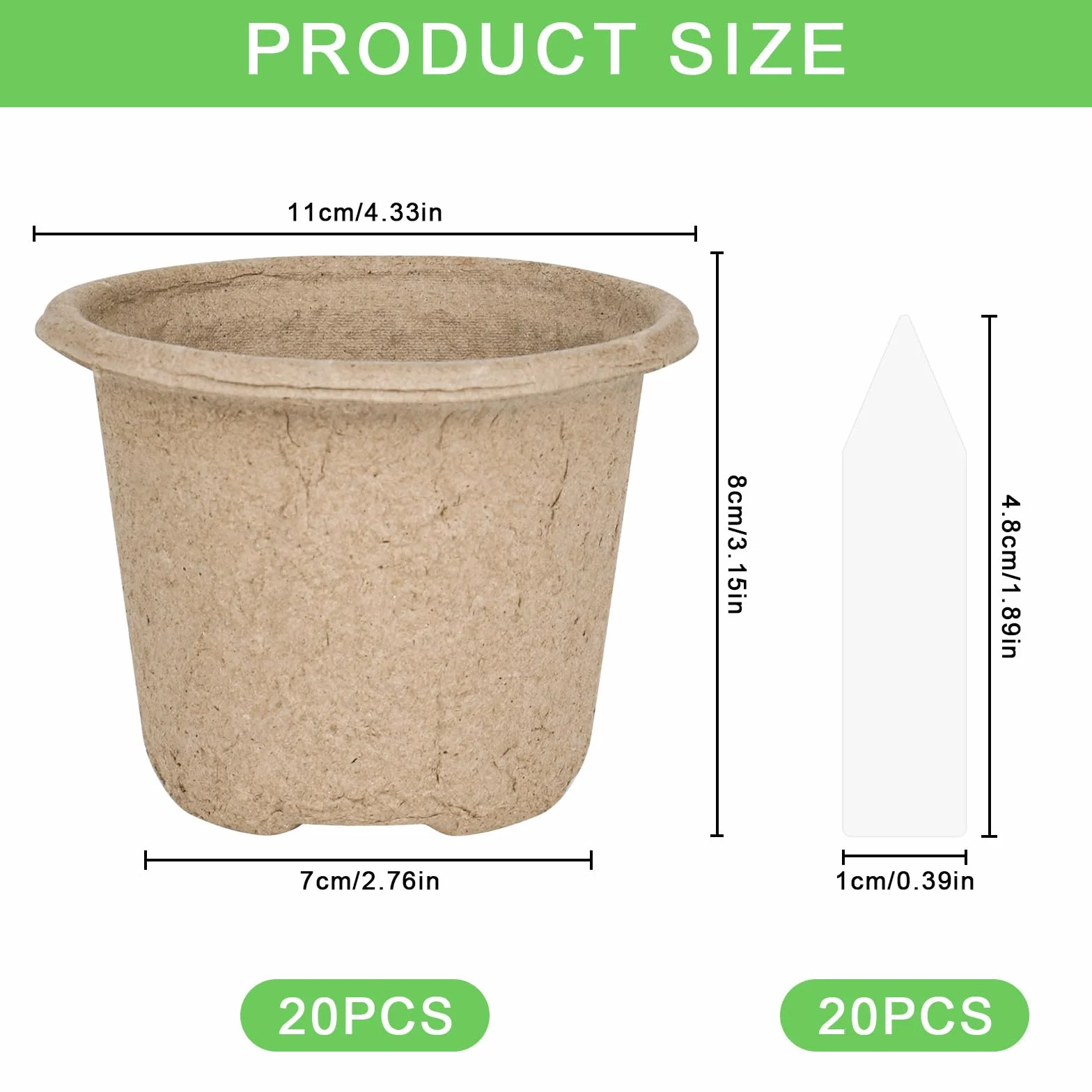 Pots de semis biodégradables Ø 11 cm lot de 20 avec étiquettes