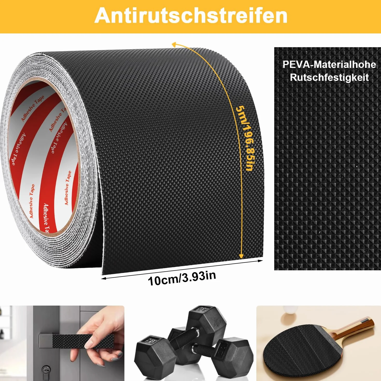 Bande antidérapante en caoutchouc, ultra forte, imperméable, avec colle texturée pour outils et gadgets de bricolage (noir, 10 cm x 5 m)